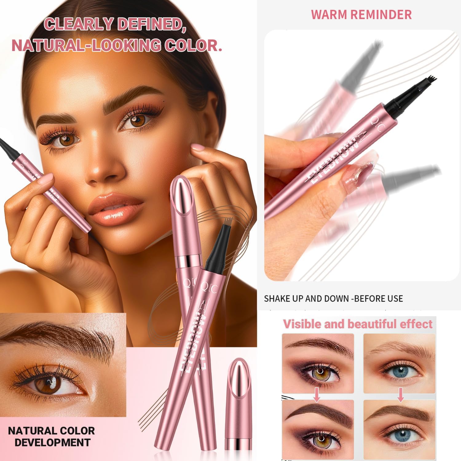 Microblading Eyebrow Pencil Black, 3D Waterproof Eyebrow Pen with 4 Fork Tip, Long Lasting Liquid Eyebrow Tattoo Pen for Natural Looking Hair-Like Defined Brows, Eye Brow Contouring Pen Black #04 - View 2 of 7