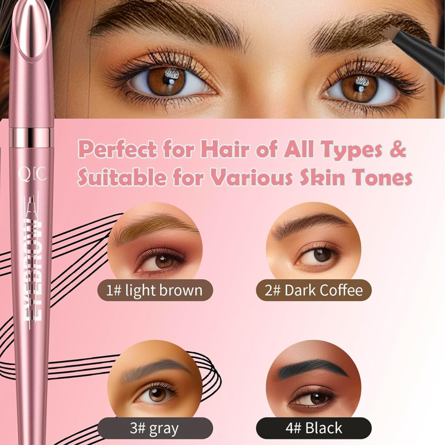 Microblading Eyebrow Pencil Black, 3D Waterproof Eyebrow Pen with 4 Fork Tip, Long Lasting Liquid Eyebrow Tattoo Pen for Natural Looking Hair-Like Defined Brows, Eye Brow Contouring Pen Black #04 - View 5 of 7