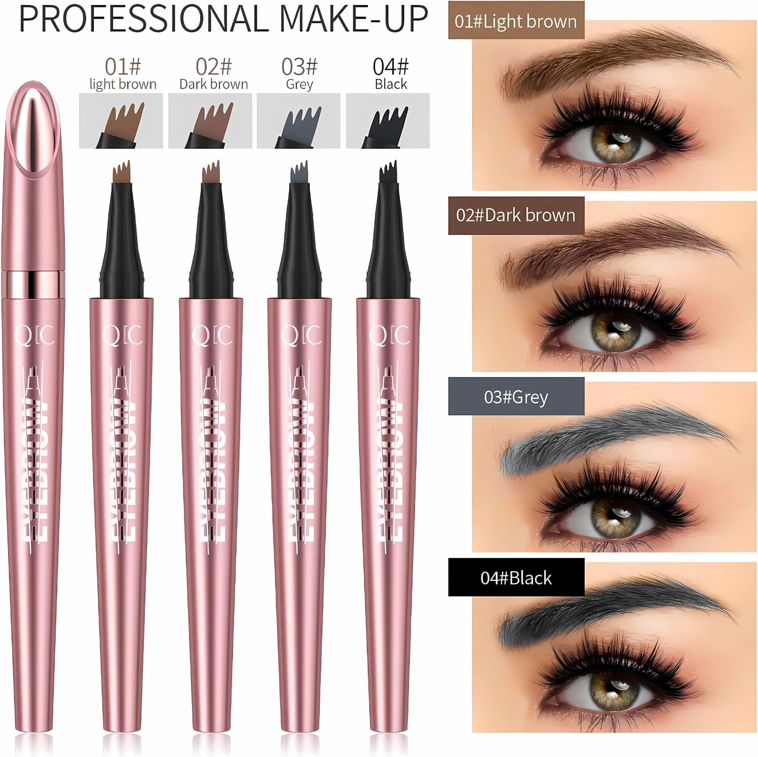 Microblading Eyebrow Pencil Grey, 3D Waterproof Eyebrow Pen with 4 Fork Tip, Long Lasting Liquid Eyebrow Tattoo Pen for Natural Looking Hair-Like Defined Brows, Eye Brow Contouring Pen Dark Grey #03 - View 7 of 8