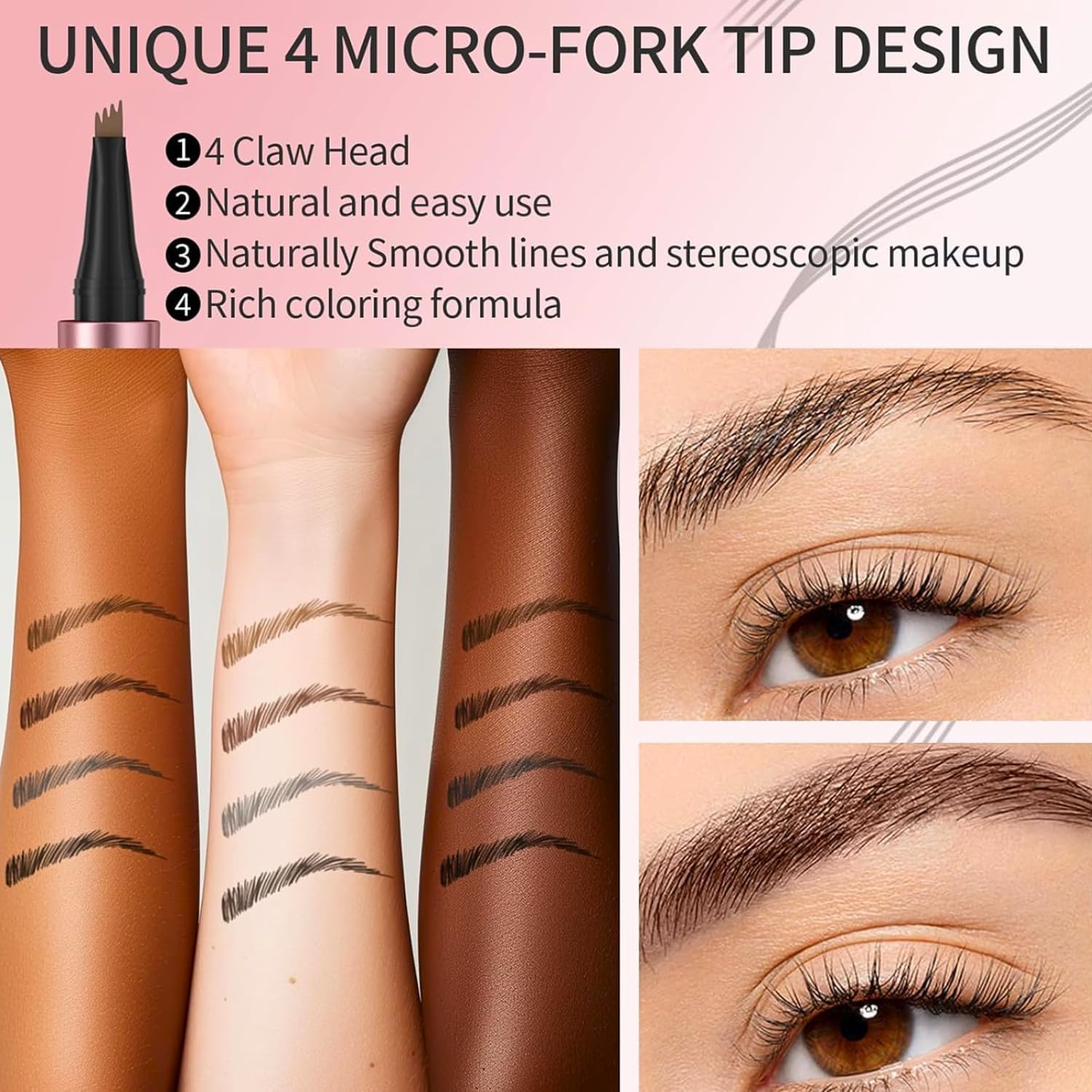 Microblading Eyebrow Pencil, 3D Waterproof Eyebrow Pen with 4 Fork Tip, Long Lasting Liquid Eyebrow Tattoo Pen for Natural Looking Hair-Like Defined Brows, Eye Brow Contouring Pen Light Brown #01 - View 2 of 8