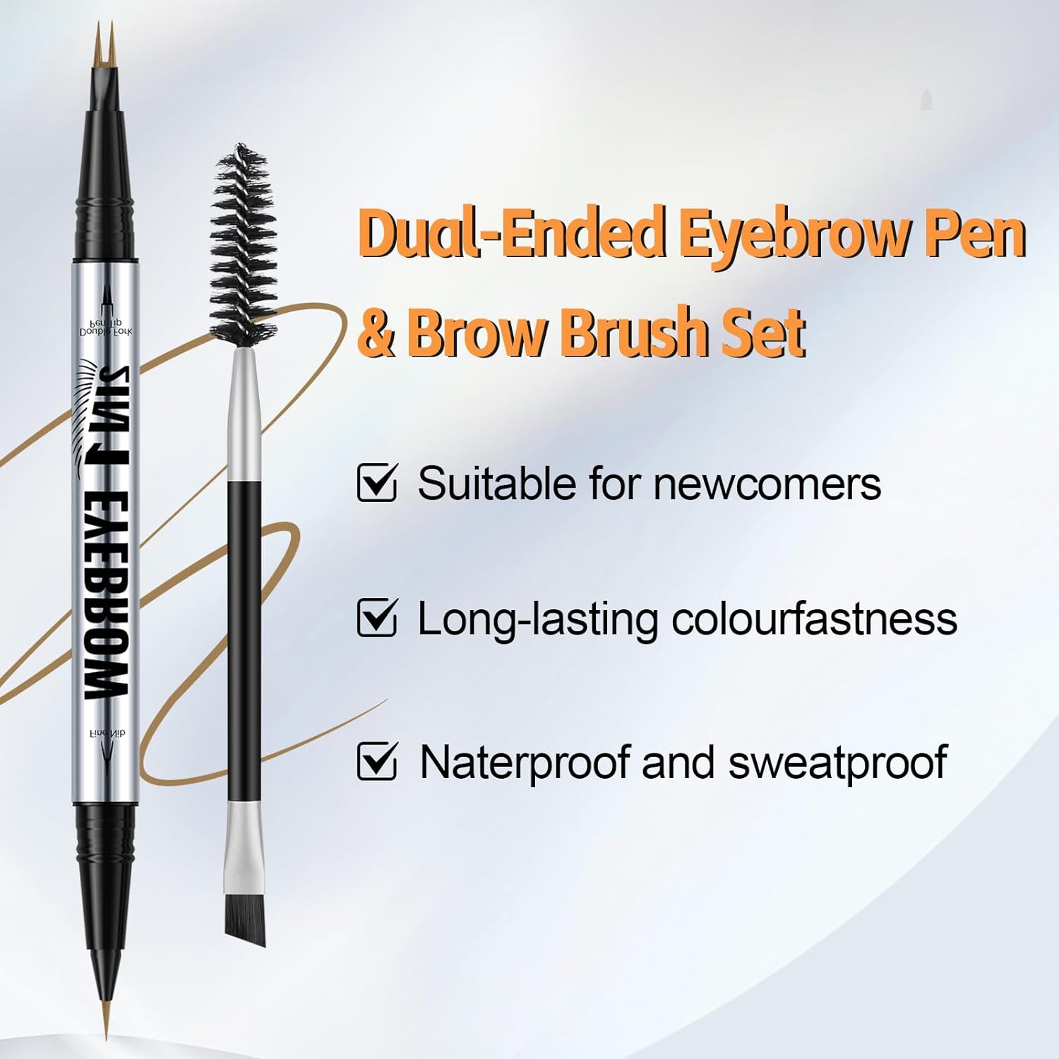 Waterproof Eyebrow Pen, Dual-Ended 2 Forks Microblading Brow Pen and Brush Set, Ultra-Precise Liquid Eye Brow Pencil, Eyebrow Makeup Pencil for Women - View 2 of 4