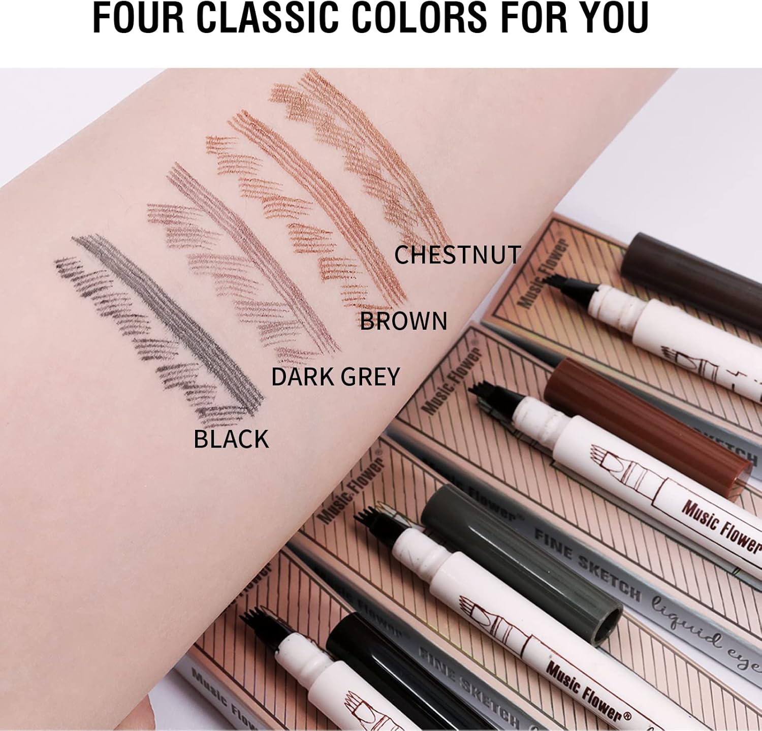 4 Pcs Eyebrow Pencil, Waterproof Brow Pen with Micro-Fork Tip, Fine Sketch Long Lasting Smudgeproof Microblading Pen - View 4 of 6