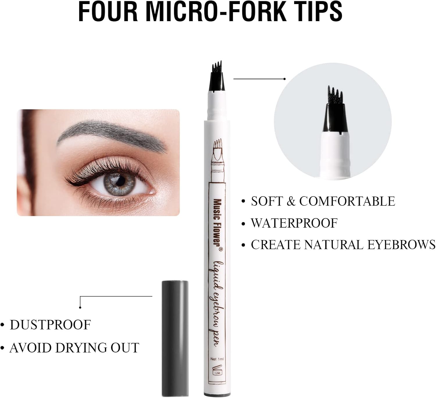 4 Pcs Eyebrow Pencil, Waterproof Brow Pen with Micro-Fork Tip, Fine Sketch Long Lasting Smudgeproof Microblading Pen - View 6 of 6