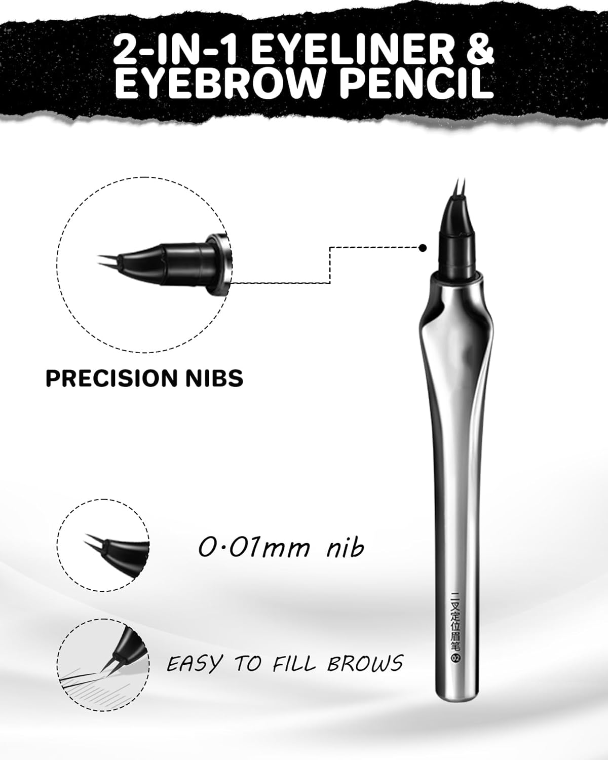 Eyebrow Pen Eyeliner Pencil，2-in-1-2-Fork Microblading Curved Tip and Precise Brush-Tip for Natural Hair-Like Brows, Waterproof & Long-Lasting (grayish brown) - View 3 of 4