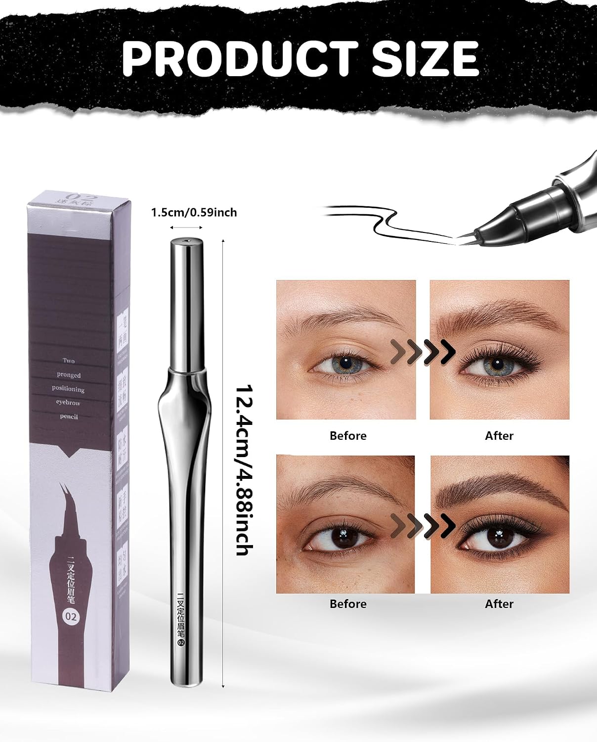 Eyebrow Pen Eyeliner Pencil，2-in-1-2-Fork Microblading Curved Tip and Precise Brush-Tip for Natural Hair-Like Brows, Waterproof & Long-Lasting (grayish brown) - View 4 of 4
