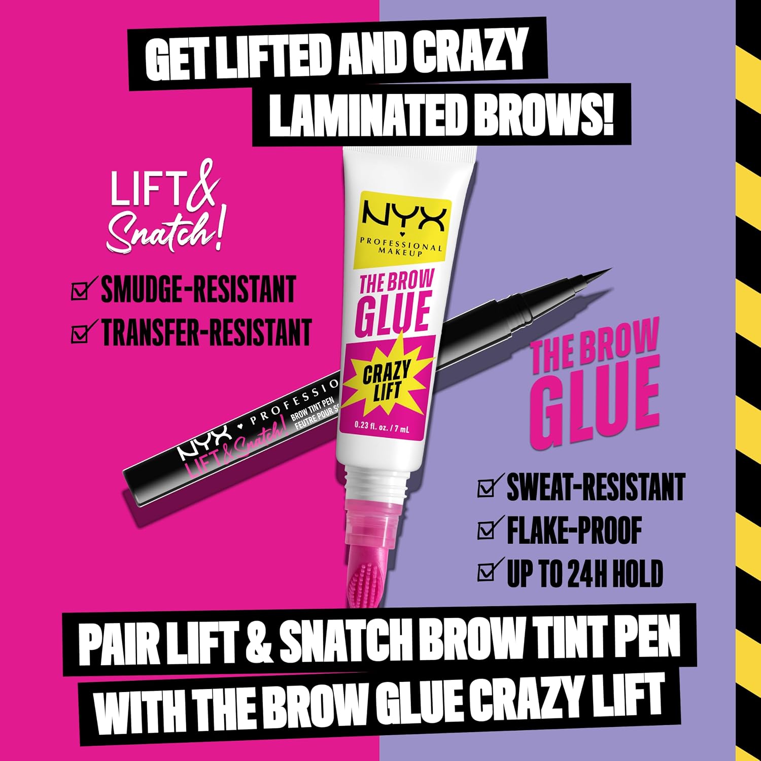 NYX Professional Makeup The Brow Glue Crazy Lift, Brow Lamination Gel, 24H Strong Hold, Built-In Styling Comb, Transparent - View 2 of 7