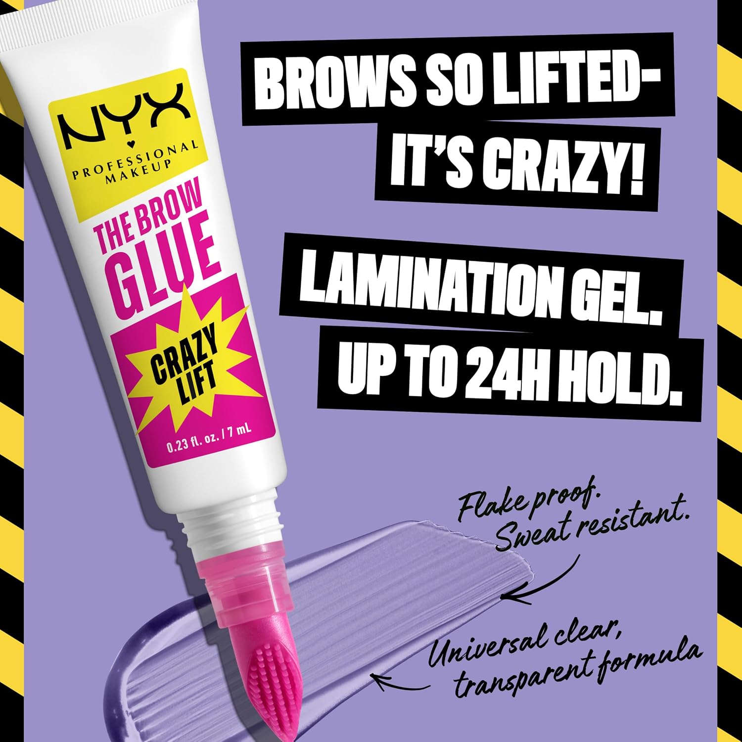 NYX Professional Makeup The Brow Glue Crazy Lift, Brow Lamination Gel, 24H Strong Hold, Built-In Styling Comb, Transparent - View 6 of 7