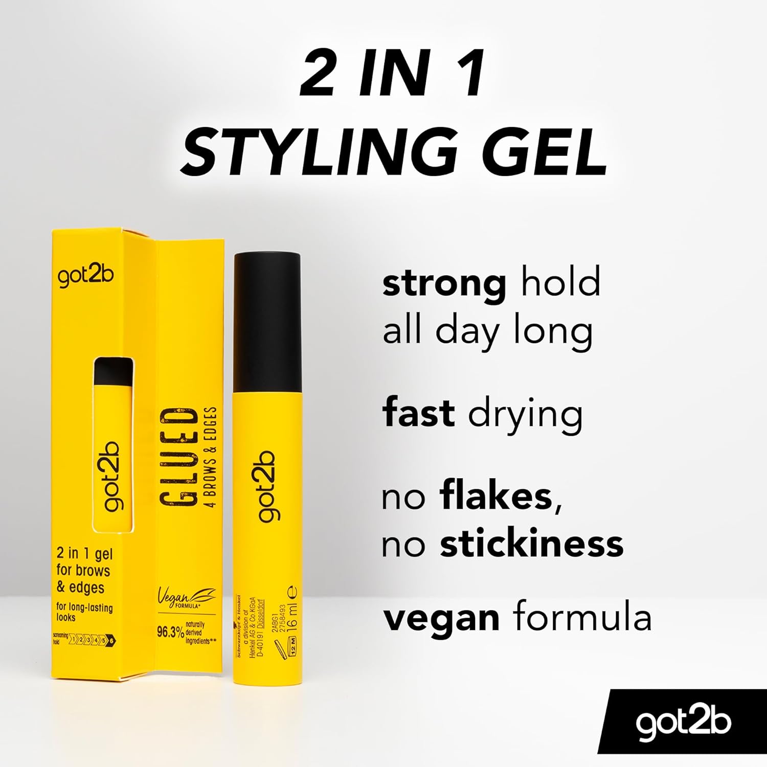 got2b Glued for Brows & Edges 2 in 1 Wand Eyebrow Gel, 72hr Hold, No White Residue or Stickness, Vegan, Silicone Free, Alcohol Free, 16 ml - View 2 of 7
