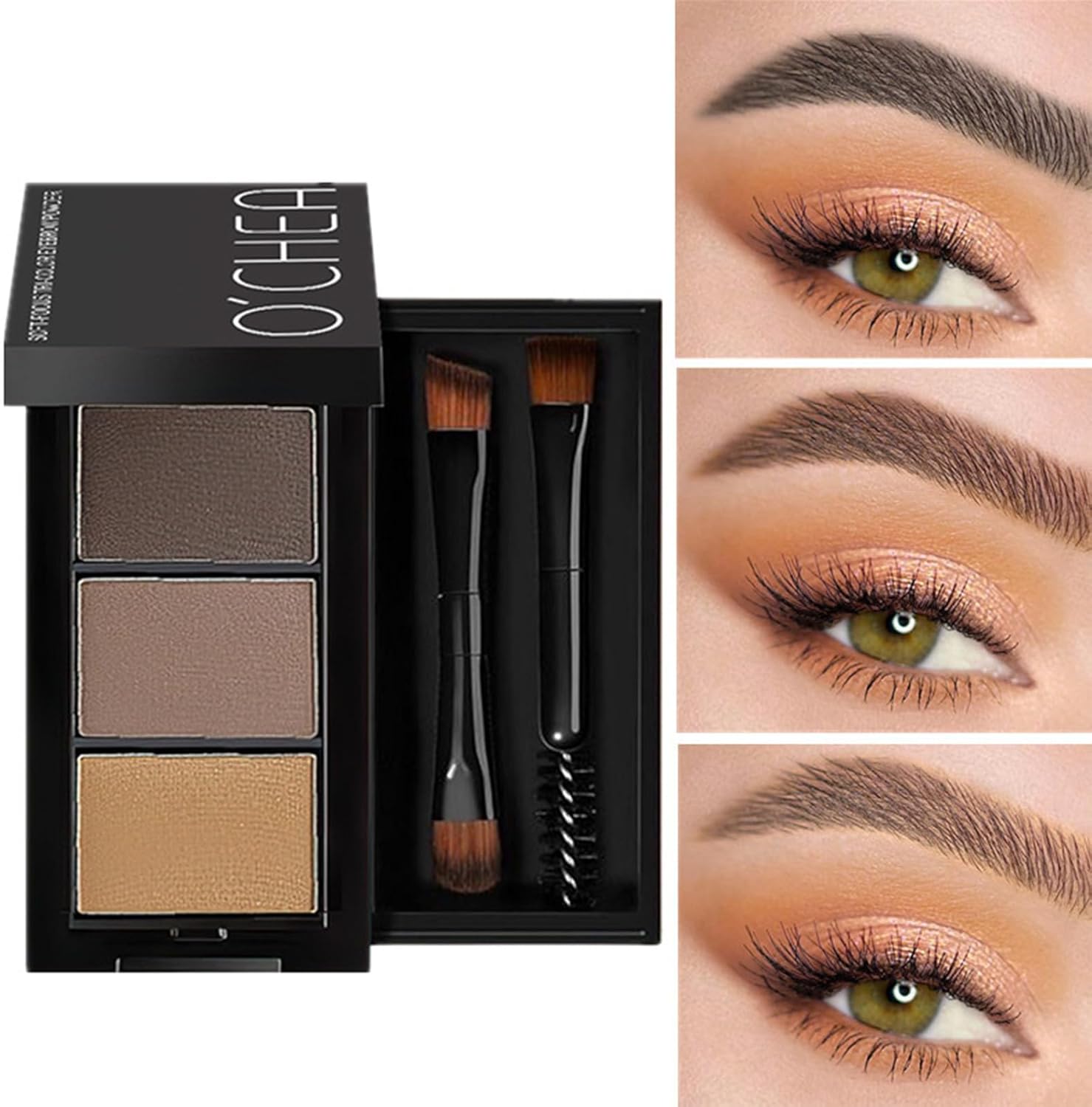 3 in 1 Eyebrow Powder Kit Brow Pomade Palette with Dual Shades Medium Brown and Dark Brown Tints for Eyebrow Shaping Root Touch Up and Face Contouring Complete Brow Makeup Set - View 6 of 7