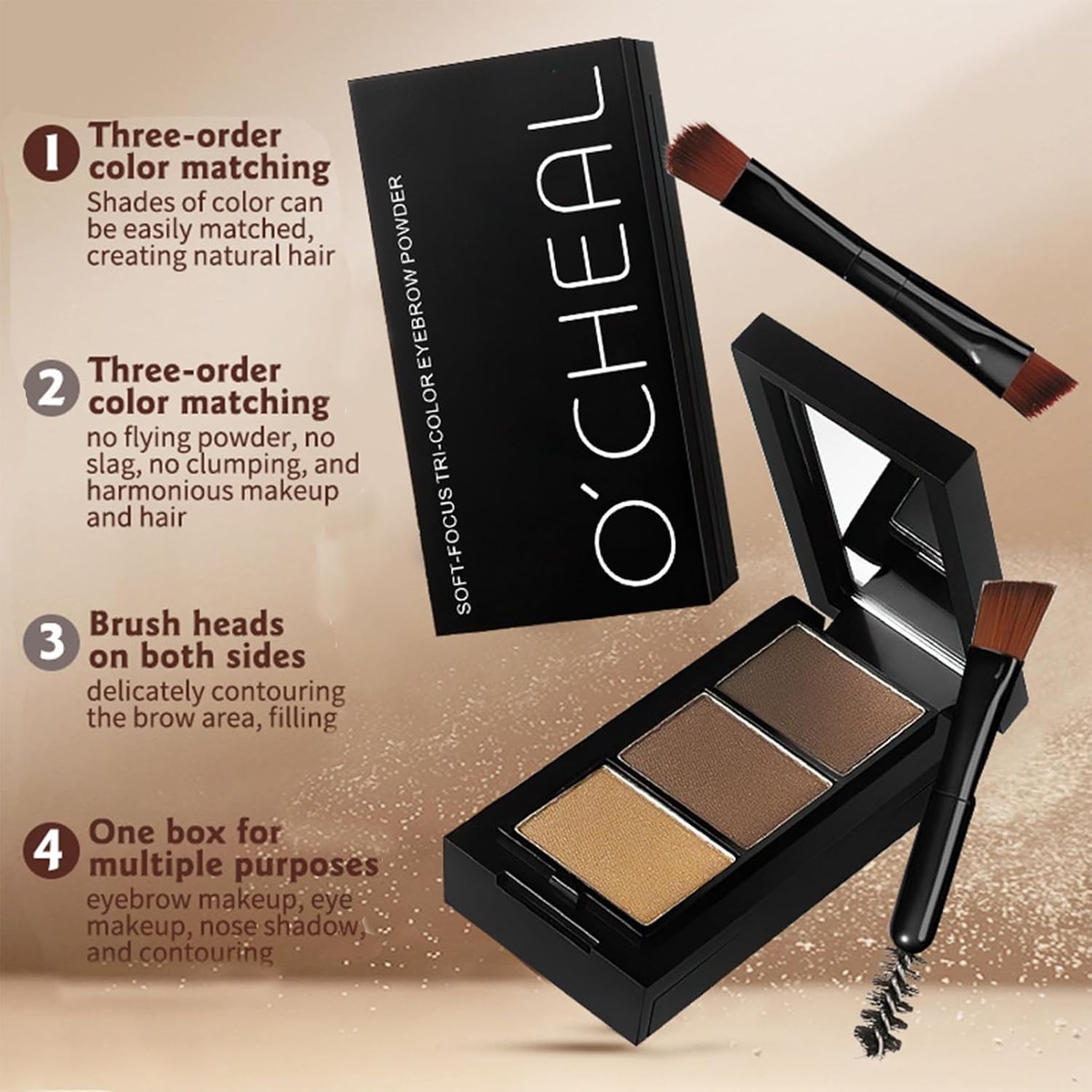 3 in 1 Eyebrow Powder Kit Brow Pomade Palette with Dual Shades Medium Brown and Dark Brown Tints for Eyebrow Shaping Root Touch Up and Face Contouring Complete Brow Makeup Set - View 7 of 7