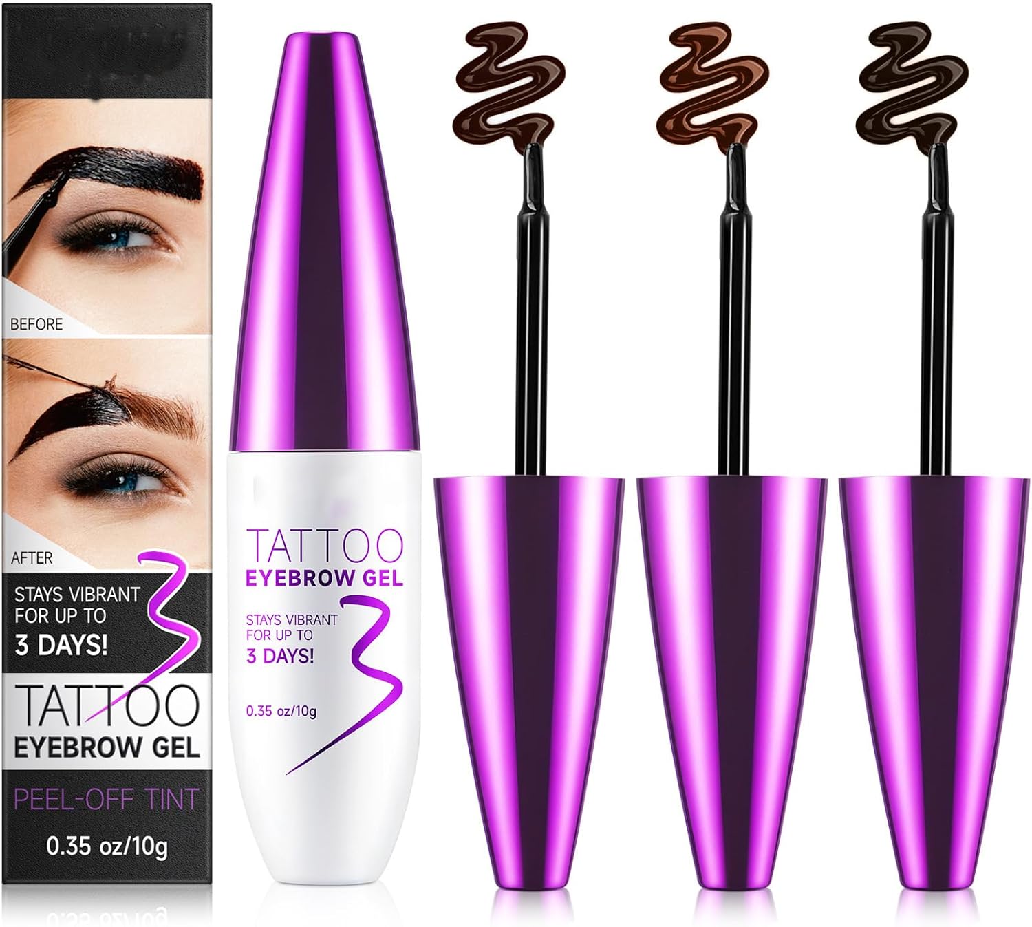 Peel Off Eyebrow Gel Tint – Long Lasting Brow Color for Fuller, Defined Brows, Waterproof & Smudge Proof Formula with Easy Peel Off, 10g (Dark Brown) - View 4 of 6