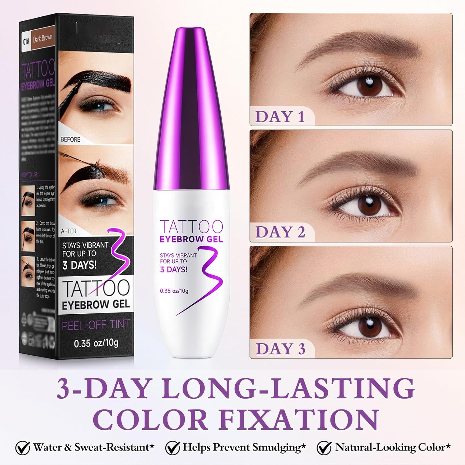 Peel Off Eyebrow Gel Tint – Long Lasting Brow Color for Fuller, Defined Brows, Waterproof & Smudge Proof Formula with Easy Peel Off, 10g (Dark Brown) - View 5 of 6