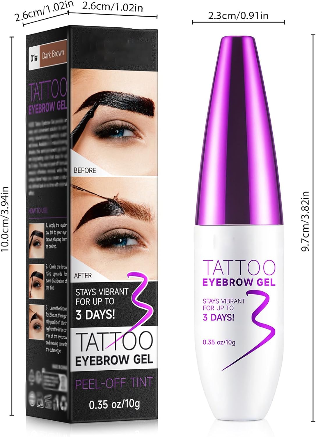 Peel Off Eyebrow Gel Tint – Long Lasting Brow Color for Fuller, Defined Brows, Waterproof & Smudge Proof Formula with Easy Peel Off, 10g (Dark Brown) - View 6 of 6