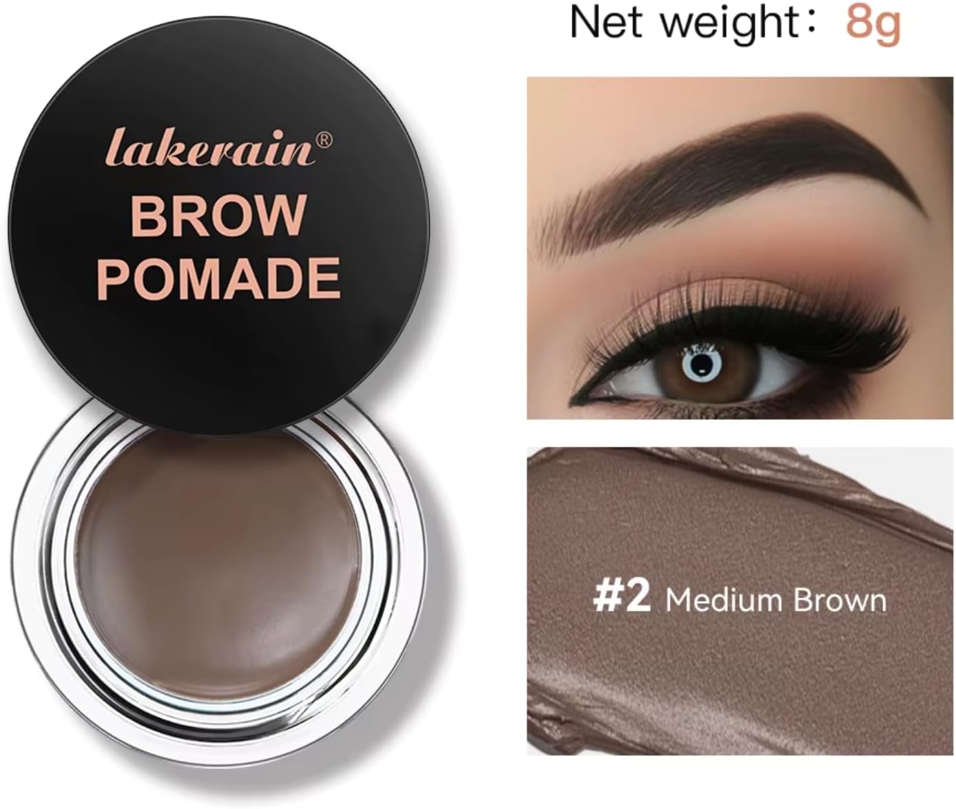NIKITA.VIVI Brow Pomade Medium Brown, Eyebrow Pomade Brow Coloring Gel, Natural Long Lasting Sweat-proof Waterproof Eyebrow Makeup Gels, Smooth Fast Drying Eyebrow Color Cream 8G #2 - View 8 of 8