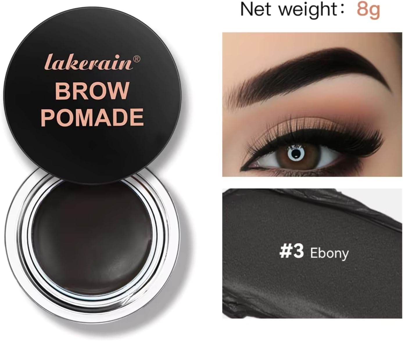 NIKITA.VIVI Brow Pomade Ebony, Eyebrow Pomade Brow Coloring Gel, Natural Long Lasting Sweat-proof Waterproof Eyebrow Makeup Gels, Smooth Fast Drying Eyebrow Color Cream 8G #3 - View 8 of 8