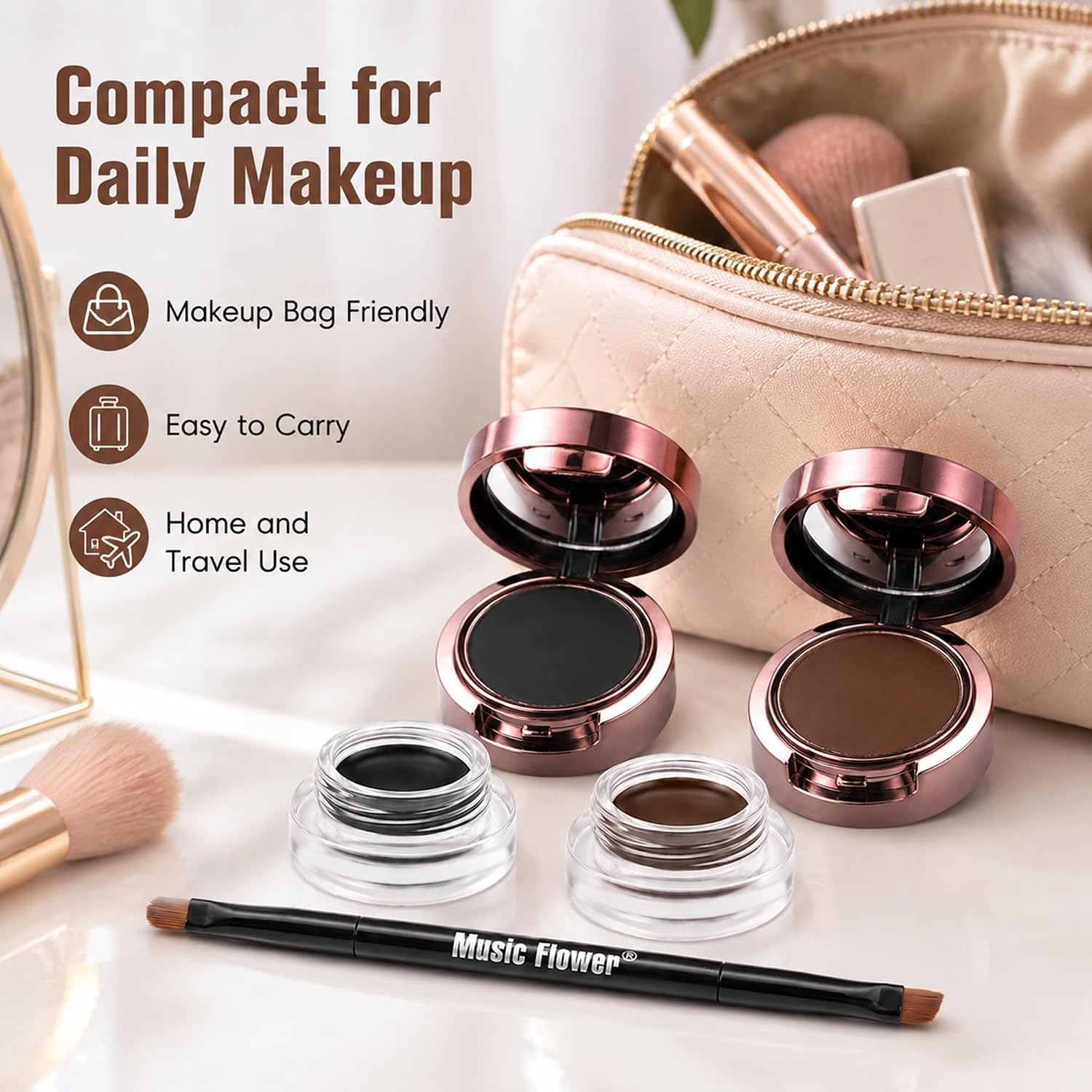 Eyebrow Gel and Eyeliner Cream Set Black and Brown 2 Colors with Dual-Ended Brush Long-Lasting Eye Makeup Cream for Brows and Eyeliner - View 2 of 8