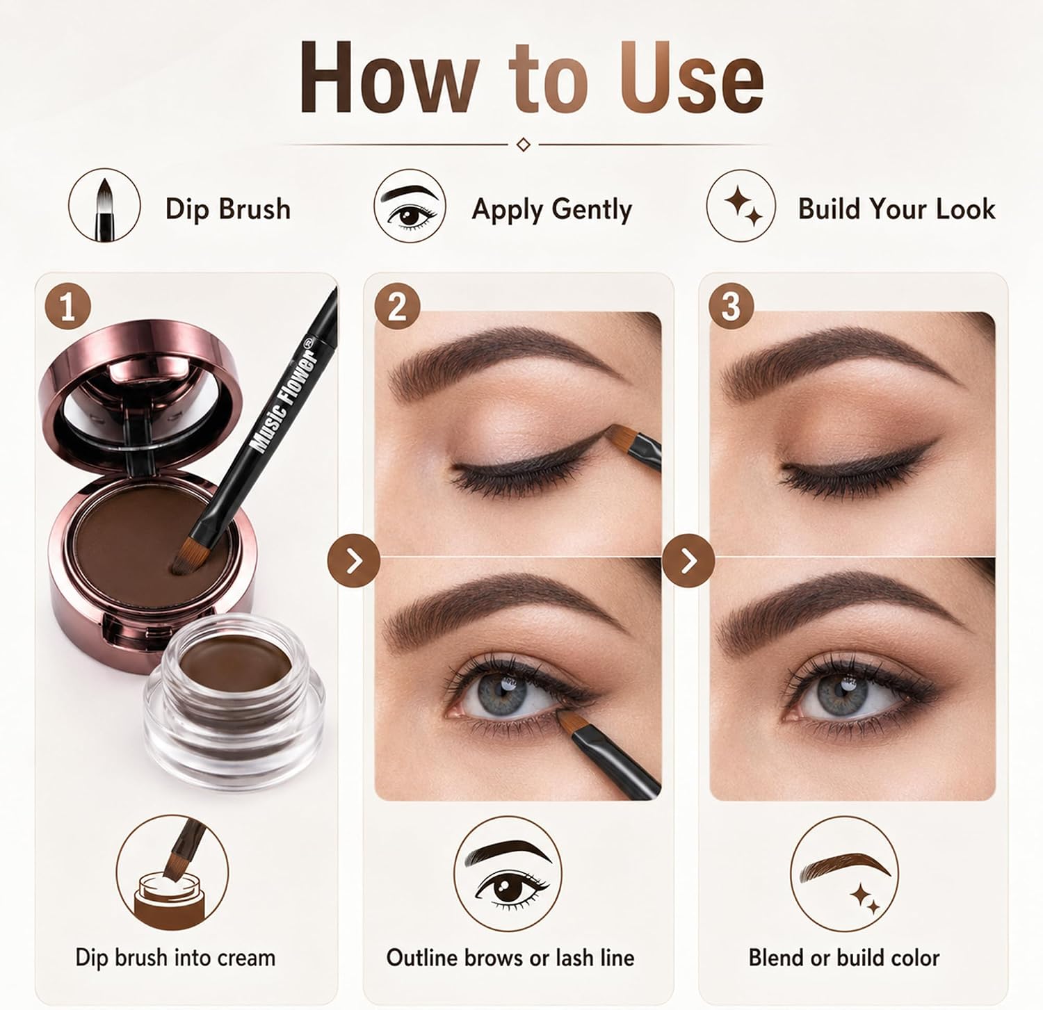 Eyebrow Gel and Eyeliner Cream Set Black and Brown 2 Colors with Dual-Ended Brush Long-Lasting Eye Makeup Cream for Brows and Eyeliner - View 3 of 8