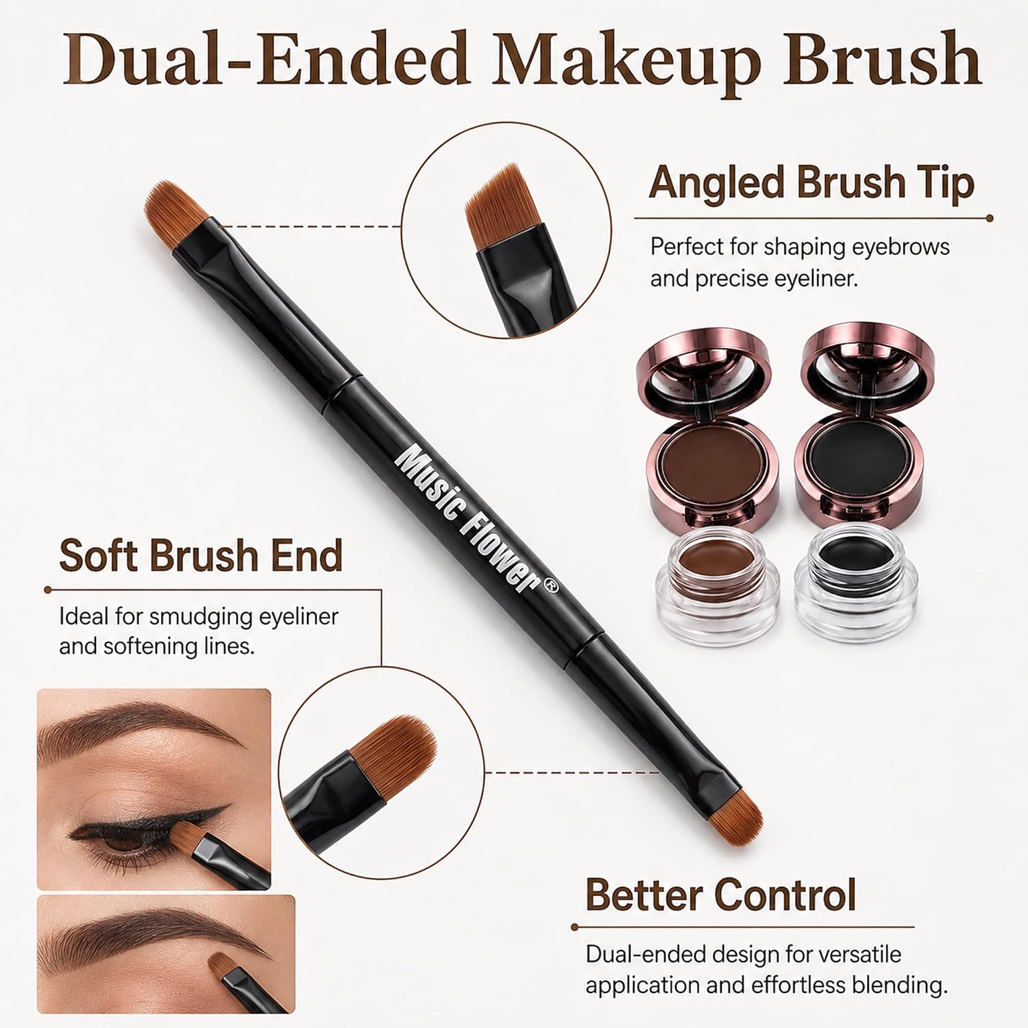 Eyebrow Gel and Eyeliner Cream Set Black and Brown 2 Colors with Dual-Ended Brush Long-Lasting Eye Makeup Cream for Brows and Eyeliner - View 5 of 8