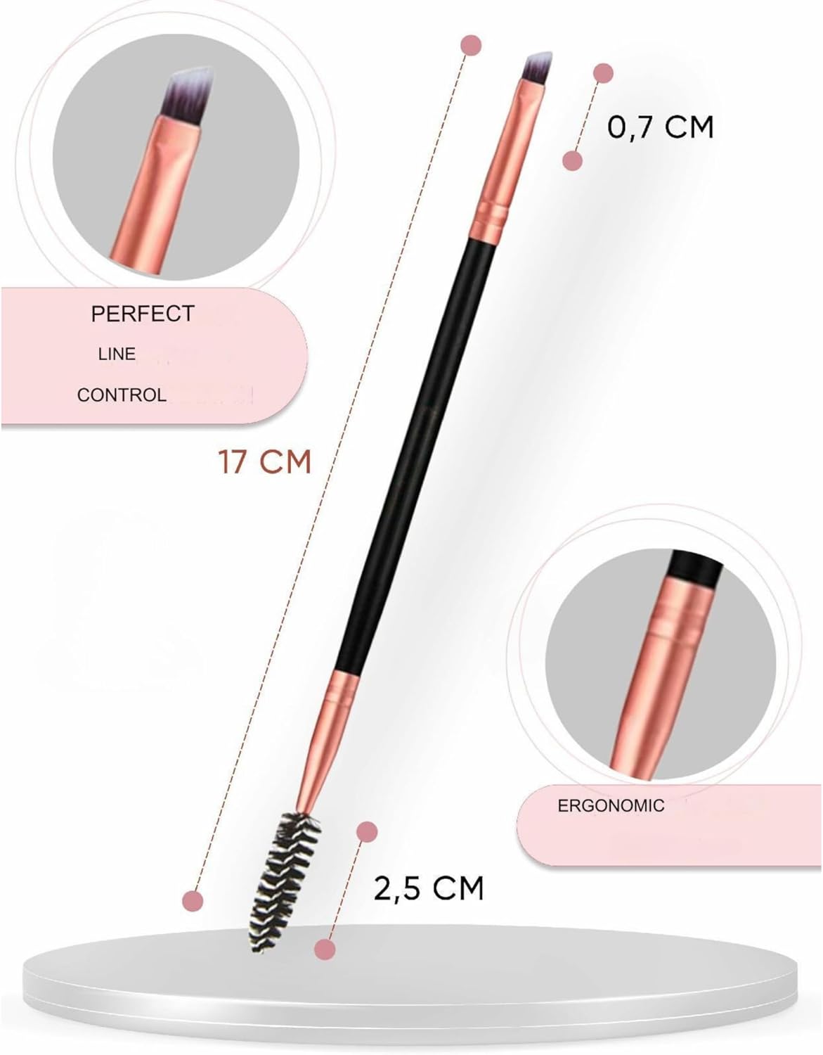 Global Fashion 2-in-1 Eyebrow & Lash Brush | Shaping & Defining Brows, Separating & Lengthening Lashes | Double-Ended Applicator | Soft Synthetic Bristles | Cruelty-Free & Vegan | Makeup Essentials - View 7 of 8