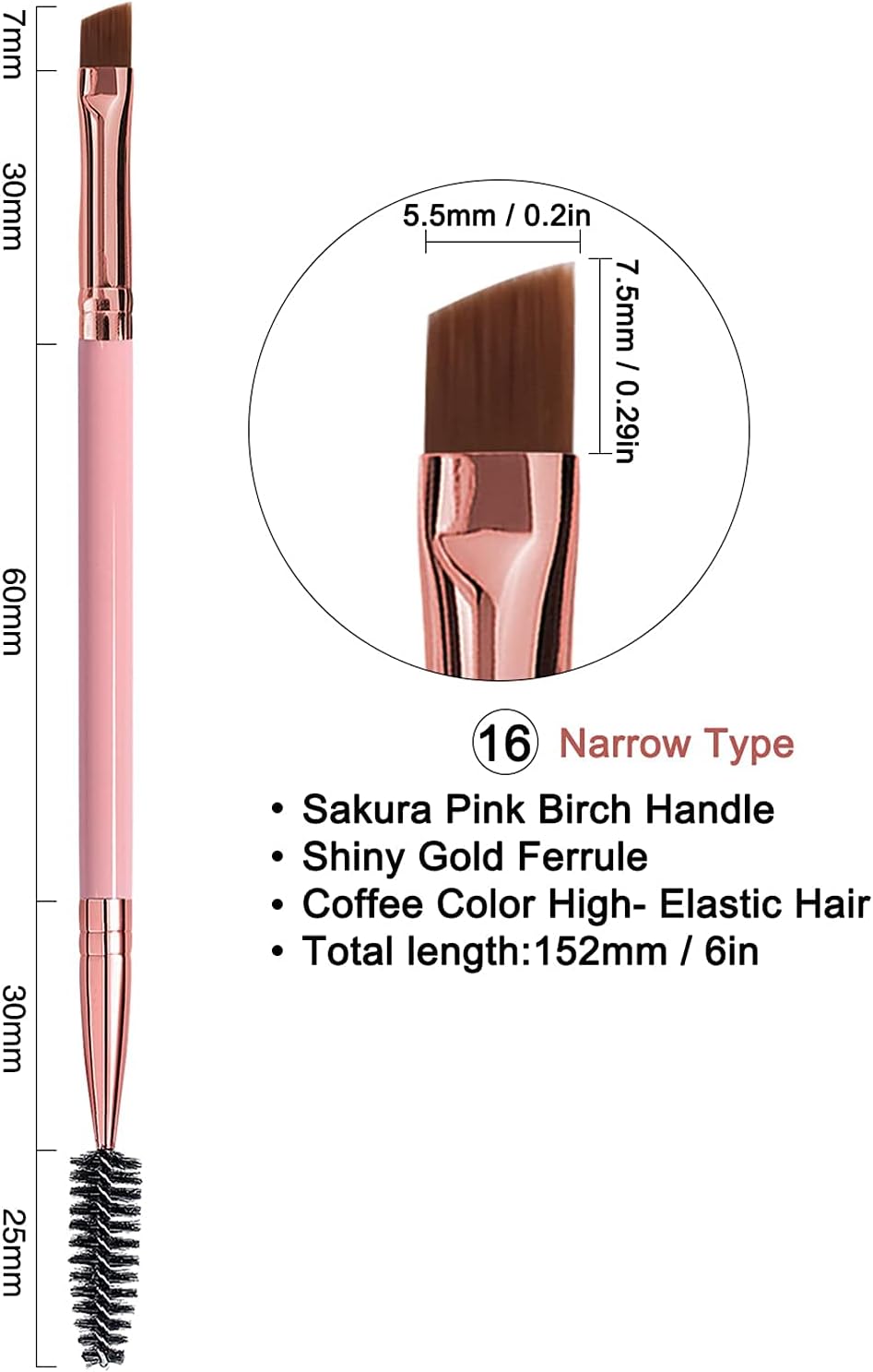 ELECDON Duo Eyebrow Brush, Spoolie Brush and Angled Brow Brush Eyelash Brush for Eye Makeup (5Pcs, Pink) - View 6 of 6