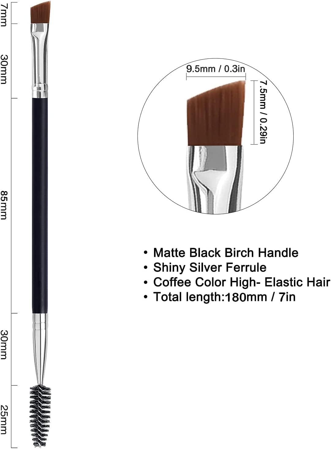 Duo Eye brow Brush, Angled Eyebrow Brush and Spoolie Brush, Eyelash Comb Eyebrow Brush Tool, Angled Brush for Precision Application, Shaping and Blending, Premium Synthetic Bristles - View 5 of 5