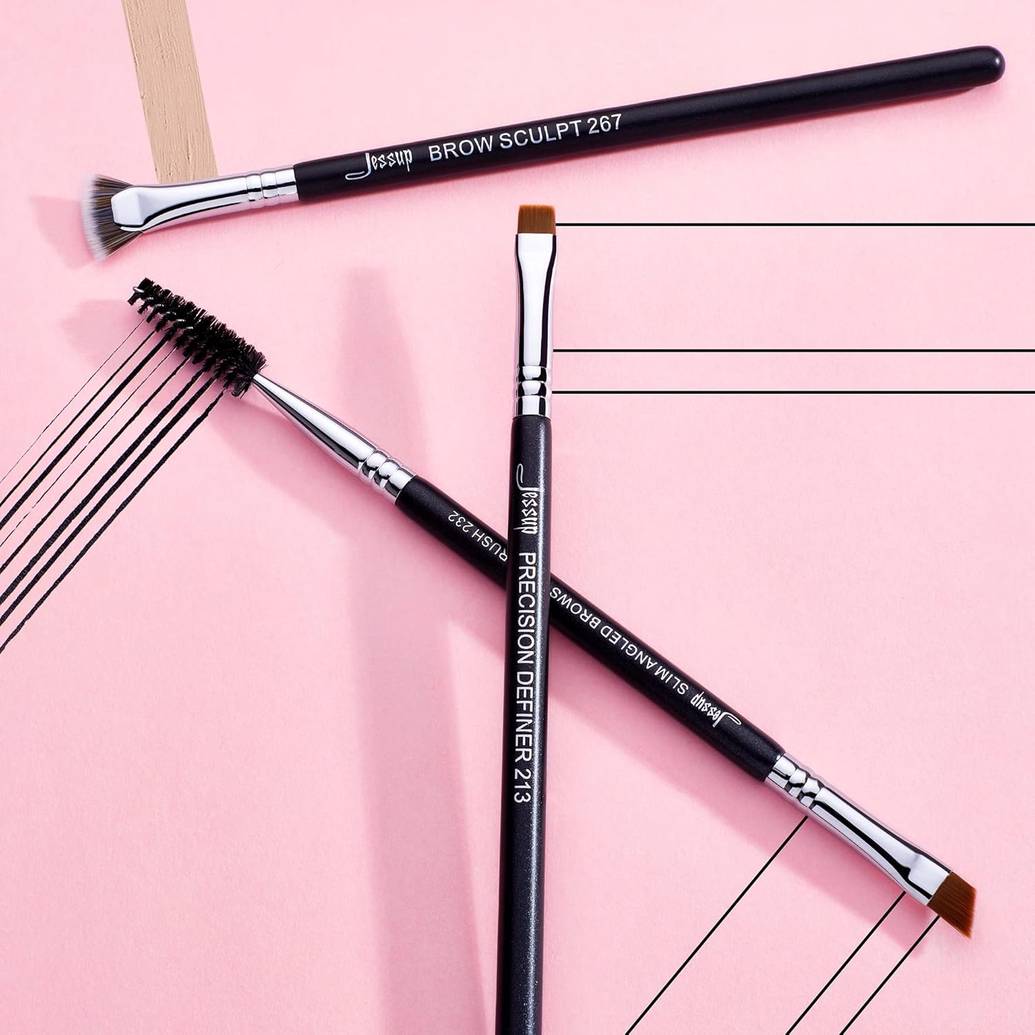 Jessup Brow Brush Set 3Pcs Professional Make Up Brushes Set Premium Black Silver T326 - View 3 of 7