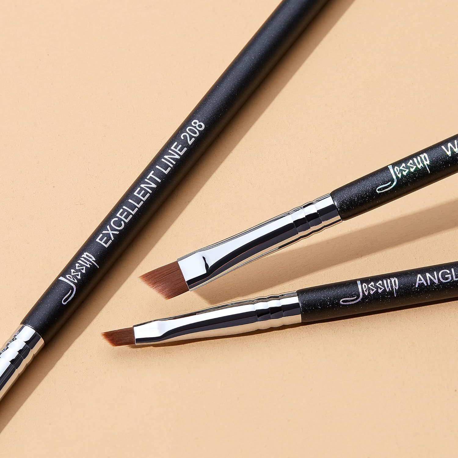 Jessup Angled Eyeliner Brush Set，3pcs Pro Precision Eye Liner Fine Winged Ultra Thin Slanted Gel Liquid EyeLiner Makeup Brushes, Black T345 - View 2 of 7