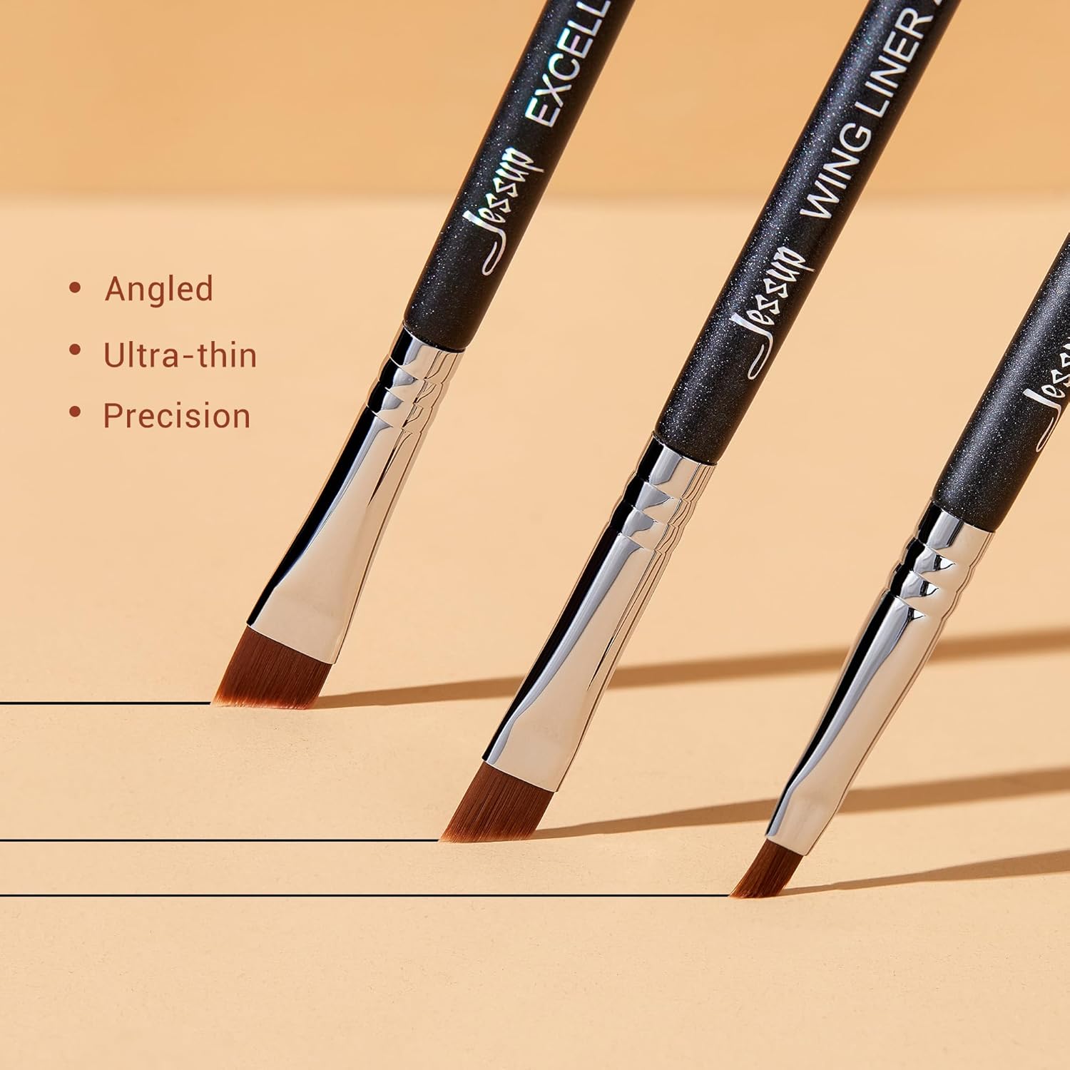 Jessup Angled Eyeliner Brush Set，3pcs Pro Precision Eye Liner Fine Winged Ultra Thin Slanted Gel Liquid EyeLiner Makeup Brushes, Black T345 - View 3 of 7