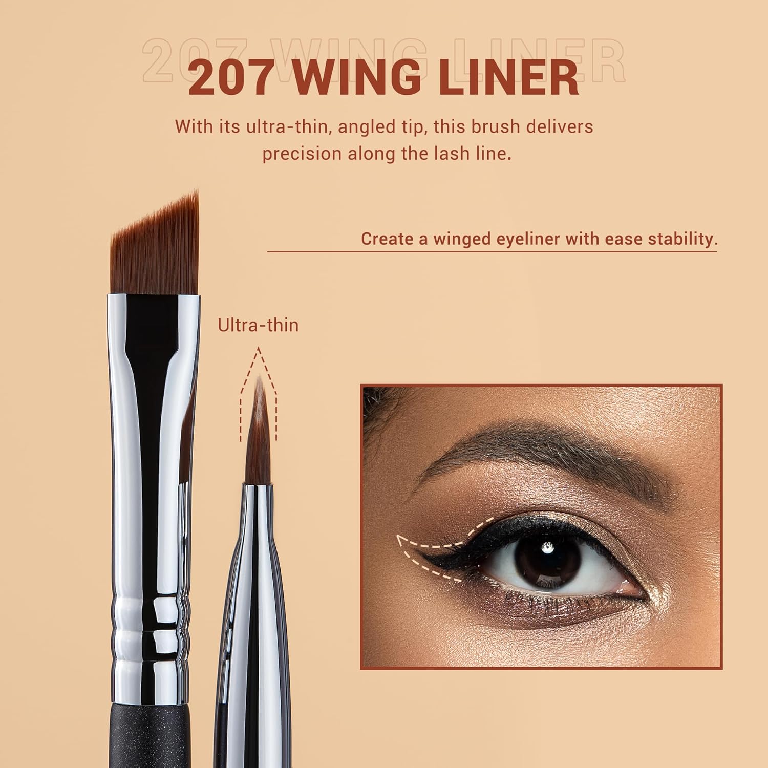 Jessup Angled Eyeliner Brush Set，3pcs Pro Precision Eye Liner Fine Winged Ultra Thin Slanted Gel Liquid EyeLiner Makeup Brushes, Black T345 - View 5 of 7