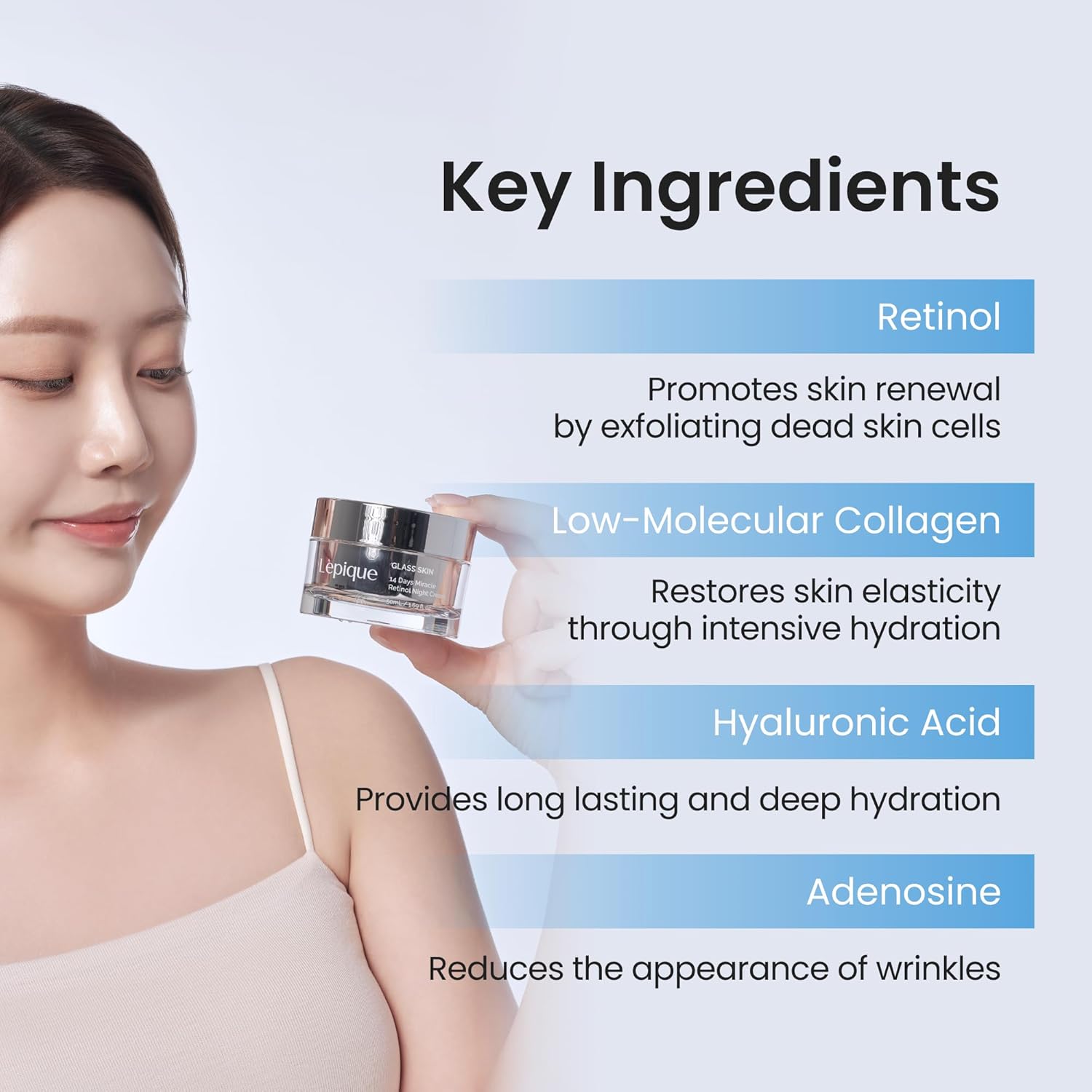 Lepique Retinol Night Cream 50ml - No.1 Korean Premium Overnight Repair Cream for Face and Neck - Collagen, Centella - Anti aging Skin Cream, Moisturizer Face Cream, (Unscented, with Spatula) - View 3 of 7