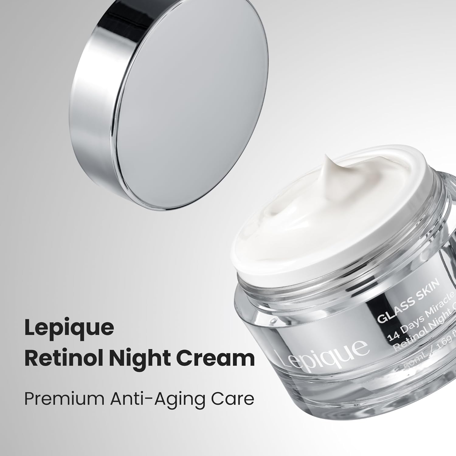 Lepique Retinol Night Cream 50ml - No.1 Korean Premium Overnight Repair Cream for Face and Neck - Collagen, Centella - Anti aging Skin Cream, Moisturizer Face Cream, (Unscented, with Spatula) - View 6 of 7