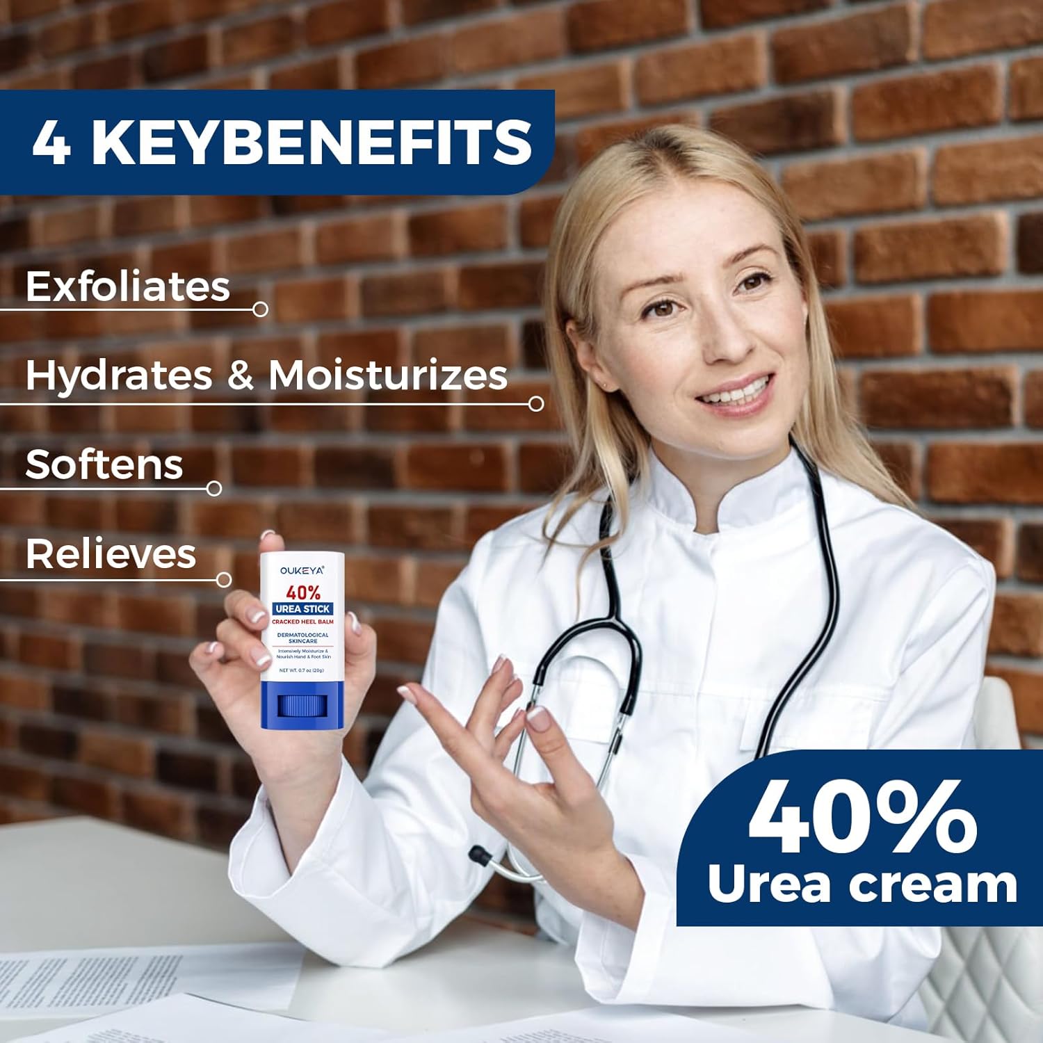 OUKEYA Urea Cream Stick 40 Percent Foot & Hand Cream for Cracked Heels and Dry Skin Deep Moisturizing Callus Remover Nourishes Soften for Women&Men,Maximum Strength - View 7 of 8