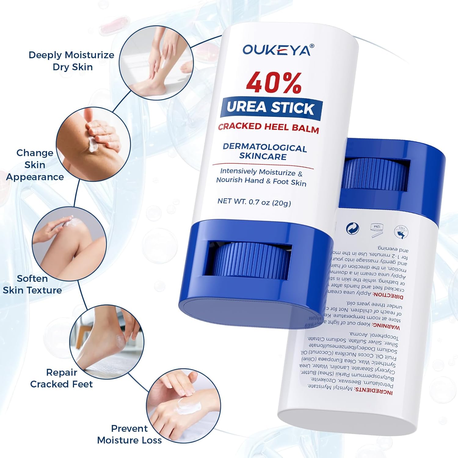OUKEYA Urea Cream Stick 40 Percent Foot & Hand Cream for Cracked Heels and Dry Skin Deep Moisturizing Callus Remover Nourishes Soften for Women&Men,Maximum Strength - View 8 of 8