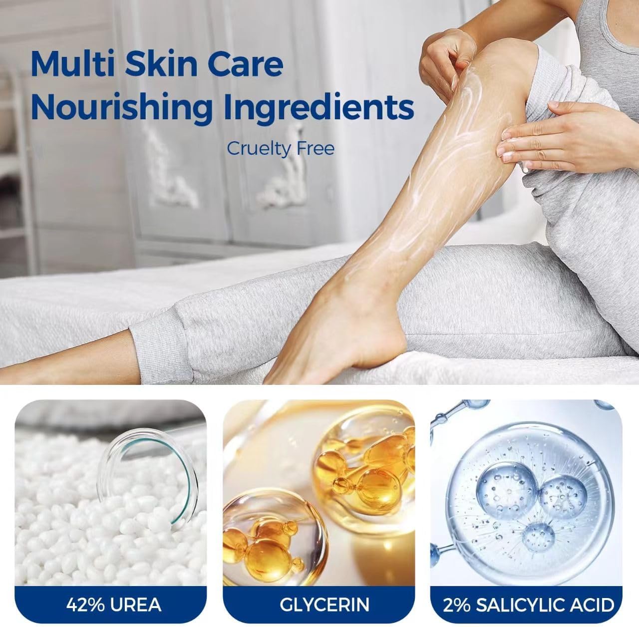 OUKEYA Urea Cream 42 Percent with 2% Salicylic Acid Tube 3 Oz, Foot & Hand Cream for Dry Cracked, 40 per Urea Lotion for Feet Maximum Strength, 85g, 2 Pack - View 5 of 7