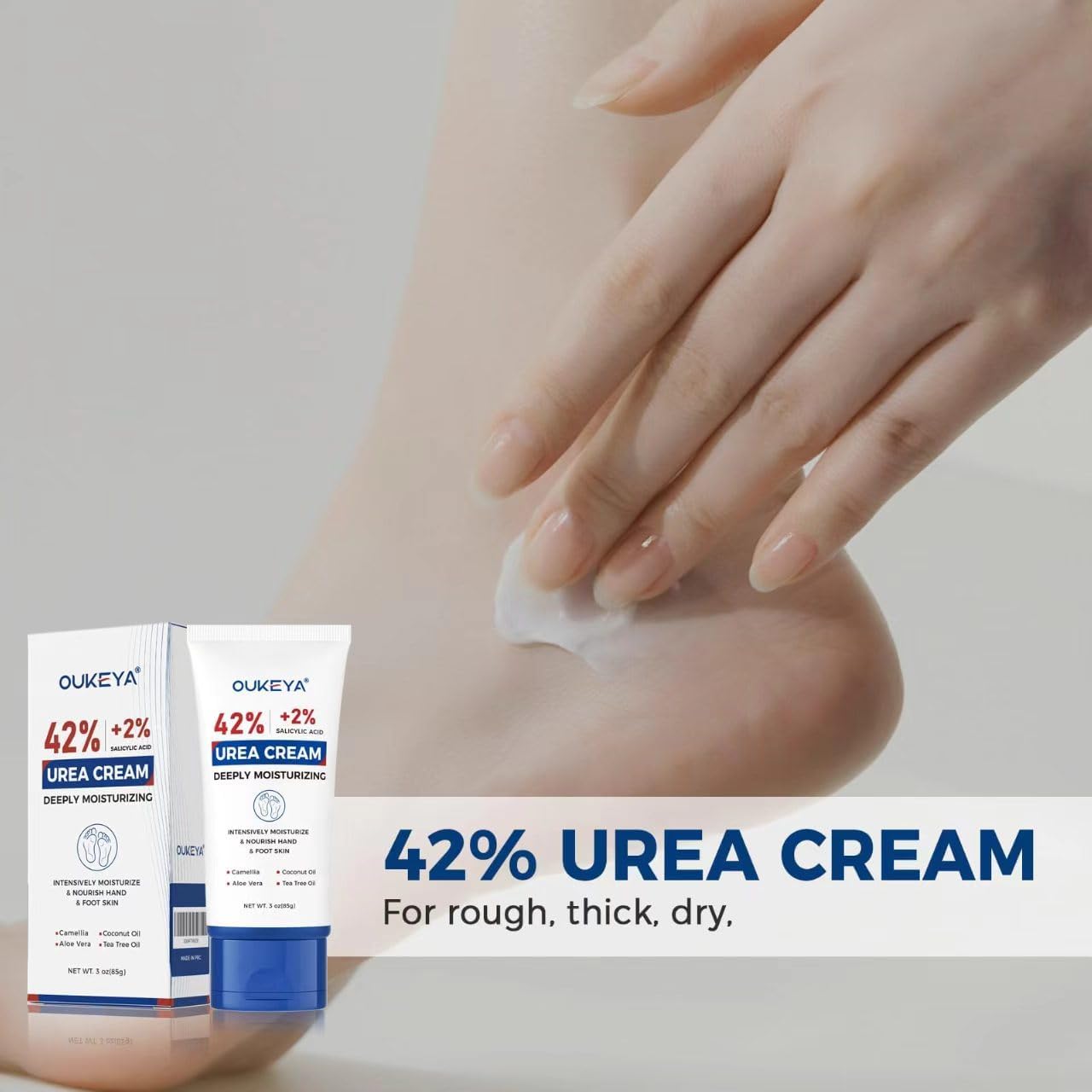 OUKEYA Urea Cream 42 Percent with 2% Salicylic Acid Tube 3 Oz, Foot & Hand Cream for Dry Cracked, 40 per Urea Lotion for Feet Maximum Strength, 85g, 2 Pack - View 7 of 7