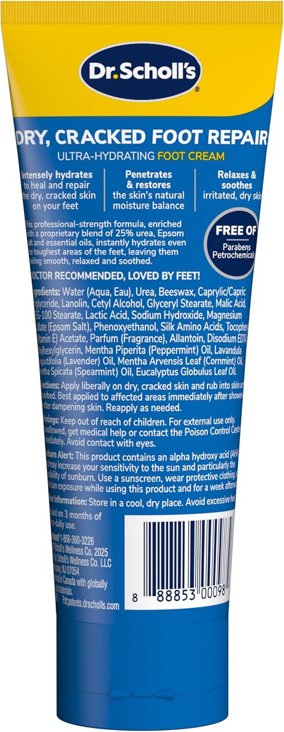 Dr Scholl's Dry, Cracked Foot Repair Ultra-Hydrating Foot Cream Moisturizer, 3.5 oz, Skin Care Foot Lotion with 25% Urea for Dry Cracked Feet, Heals and Moisturizes for Healthy Feet - View 8 of 8
