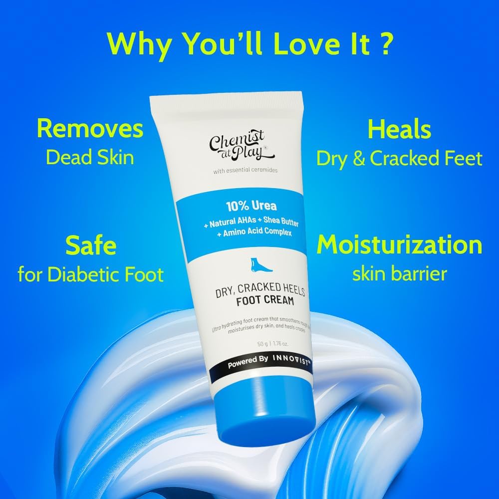 Chemist at Play Foot Cream for Cracked Heels & Diabetic Foot | Up to 24 hours of Moisturization | 10% Urea & Natural AHAs | Nourishment & Hydration | For Dry & Cracked Feet | Lightweight | 50g - View 3 of 6
