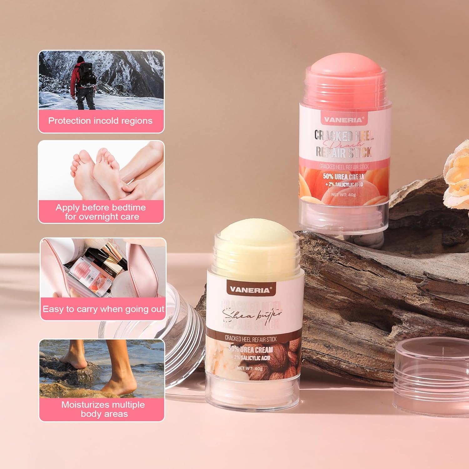 VANERIA Cracked Heel Stick,Heel Balm for Dry Cracked Feet care with Shea Butter & Coconut Oil,Deeply Moisturize & Soften Feet,40g (White) - View 3 of 8