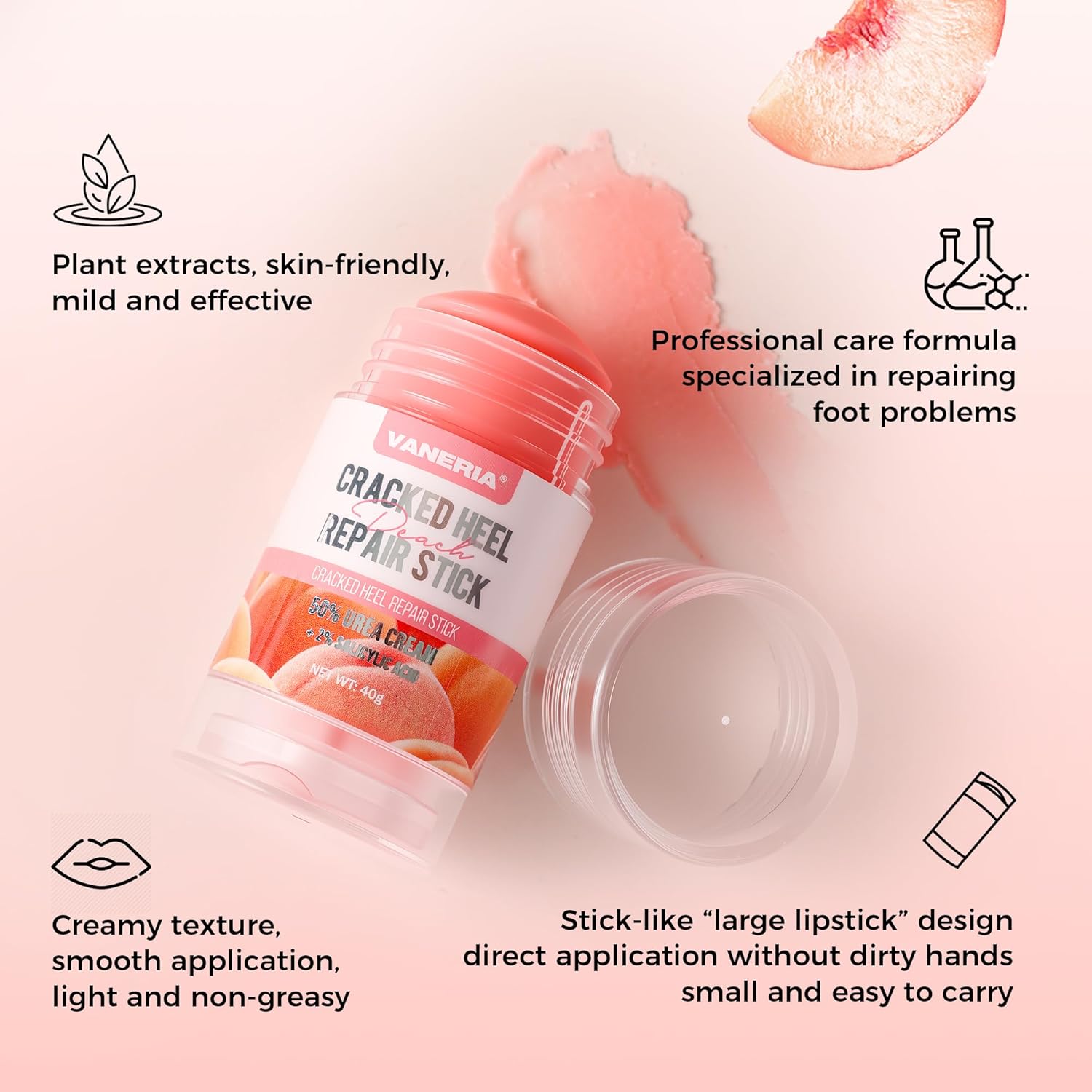 VANERIA Cracked Heel Stick,Heel Balm for Dry Cracked Feet care with Shea Butter & Coconut Oil,Deeply Moisturize & Soften Feet,40g (White) - View 5 of 8