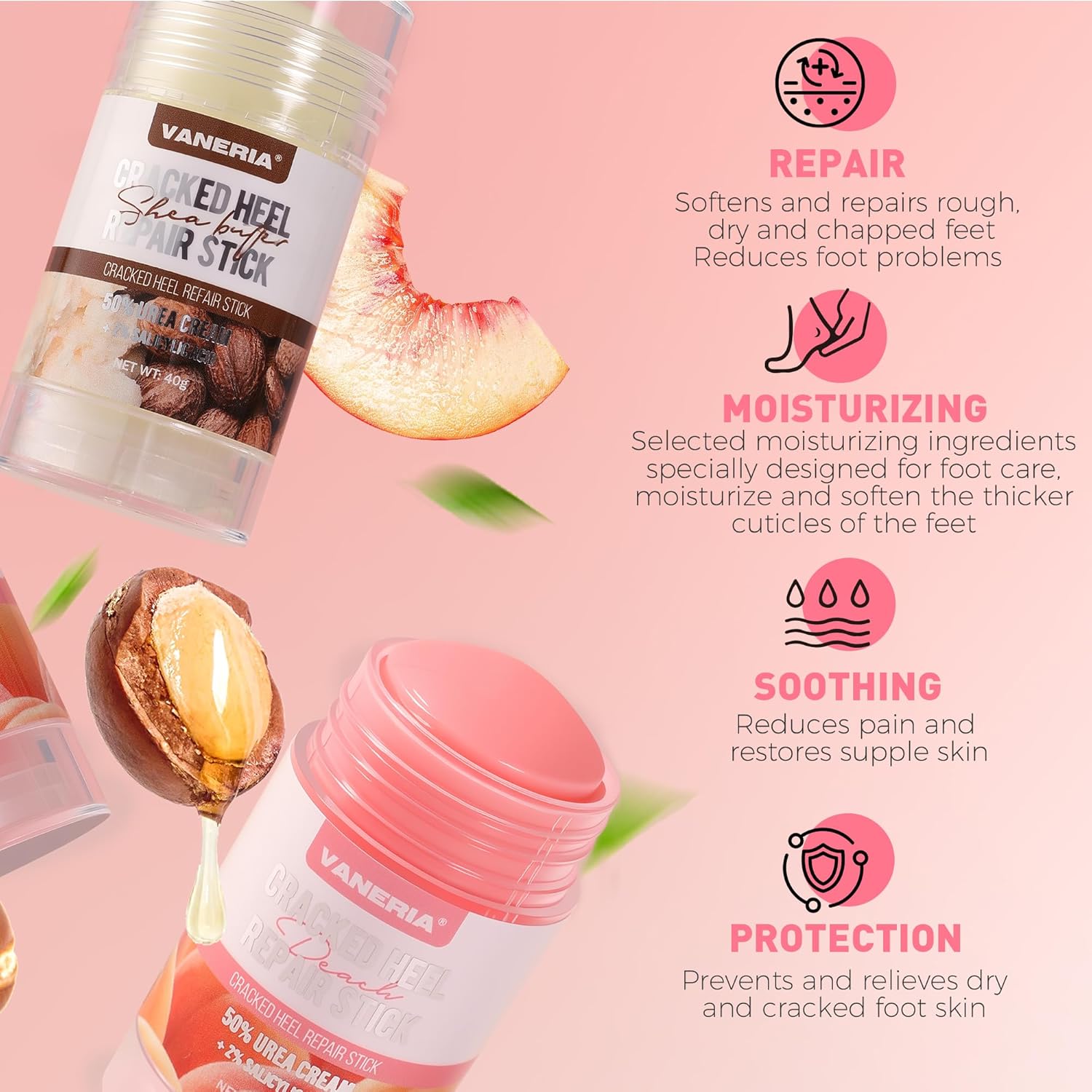 VANERIA Cracked Heel Stick,Heel Balm for Dry Cracked Feet care with Shea Butter & Coconut Oil,Deeply Moisturize & Soften Feet,40g (White) - View 6 of 8