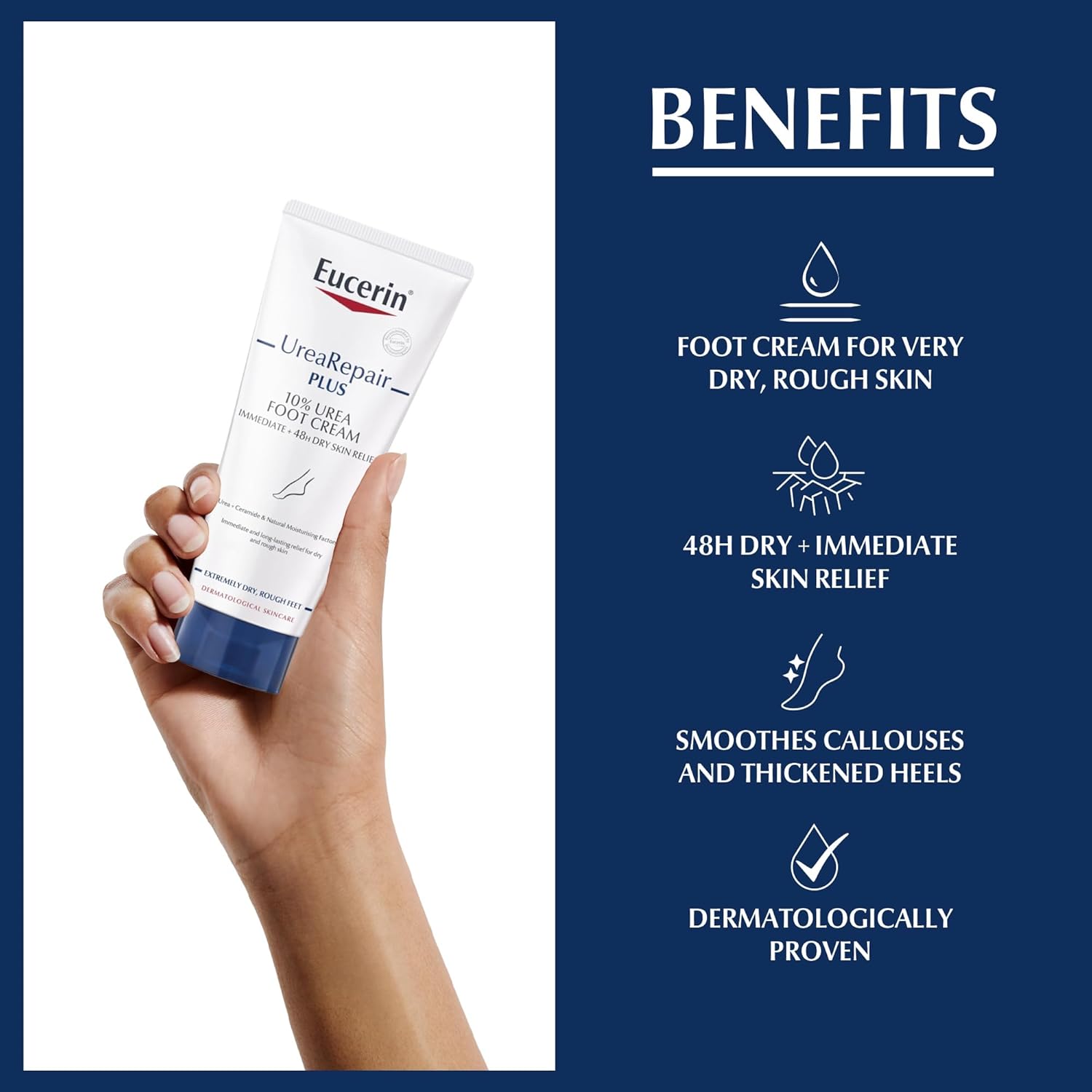 Eucerin UreaRepair Plus 10% Urea Foot Cream with Ceramide, Smoothes Callouses and Thickened Heels, Feet Care for Very Dry Skin, Suitable for Mature & Diabetic Skin, 100ml x 2 - View 5 of 6