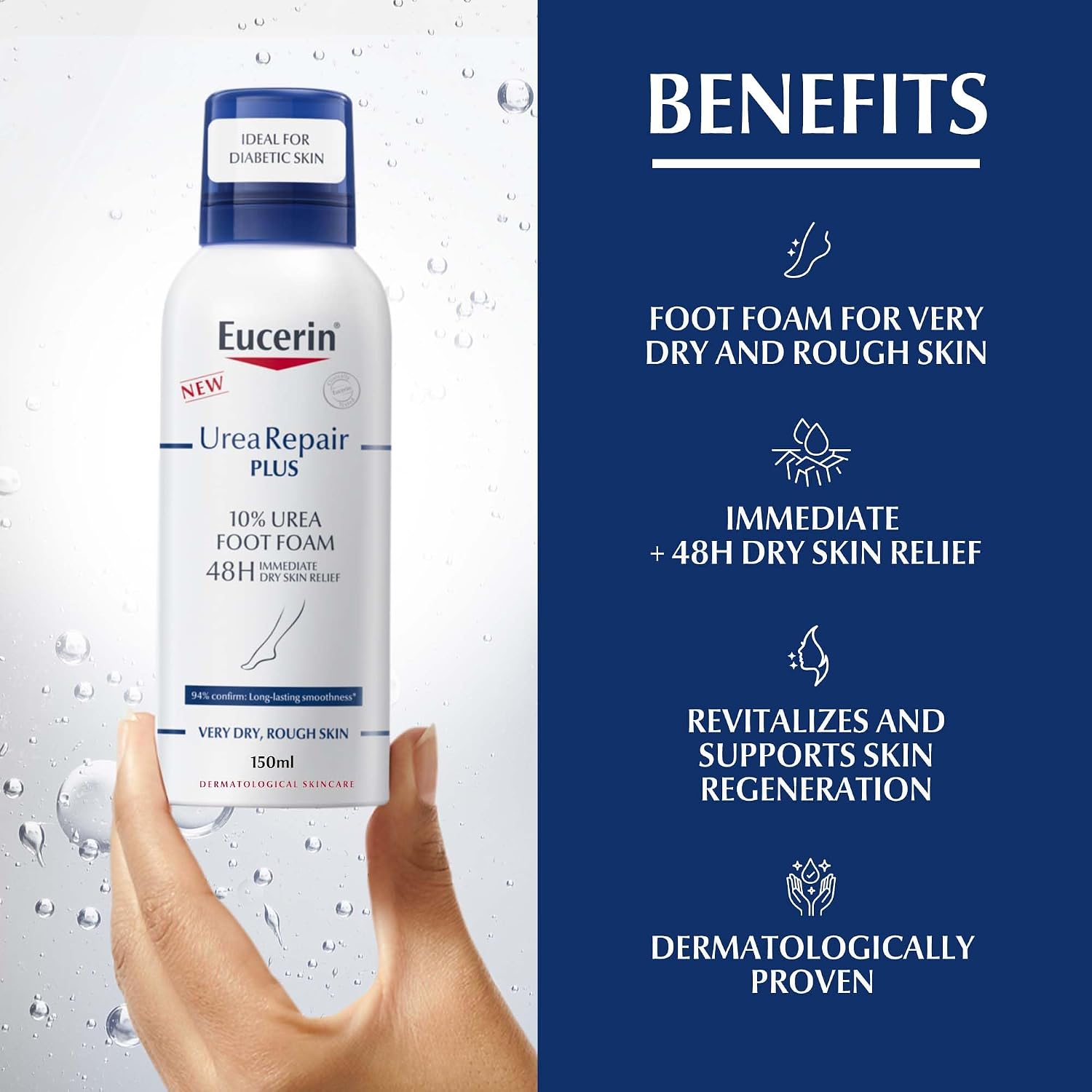 Eucerin UreaRepair Plus 10% Urea Foot Foam with Ceramide, Smoothes Callouses and Thickened Heels, Feet Care for Very Dry Skin, Suitable for Mature & Diabetic Skin, 150ml - View 4 of 5