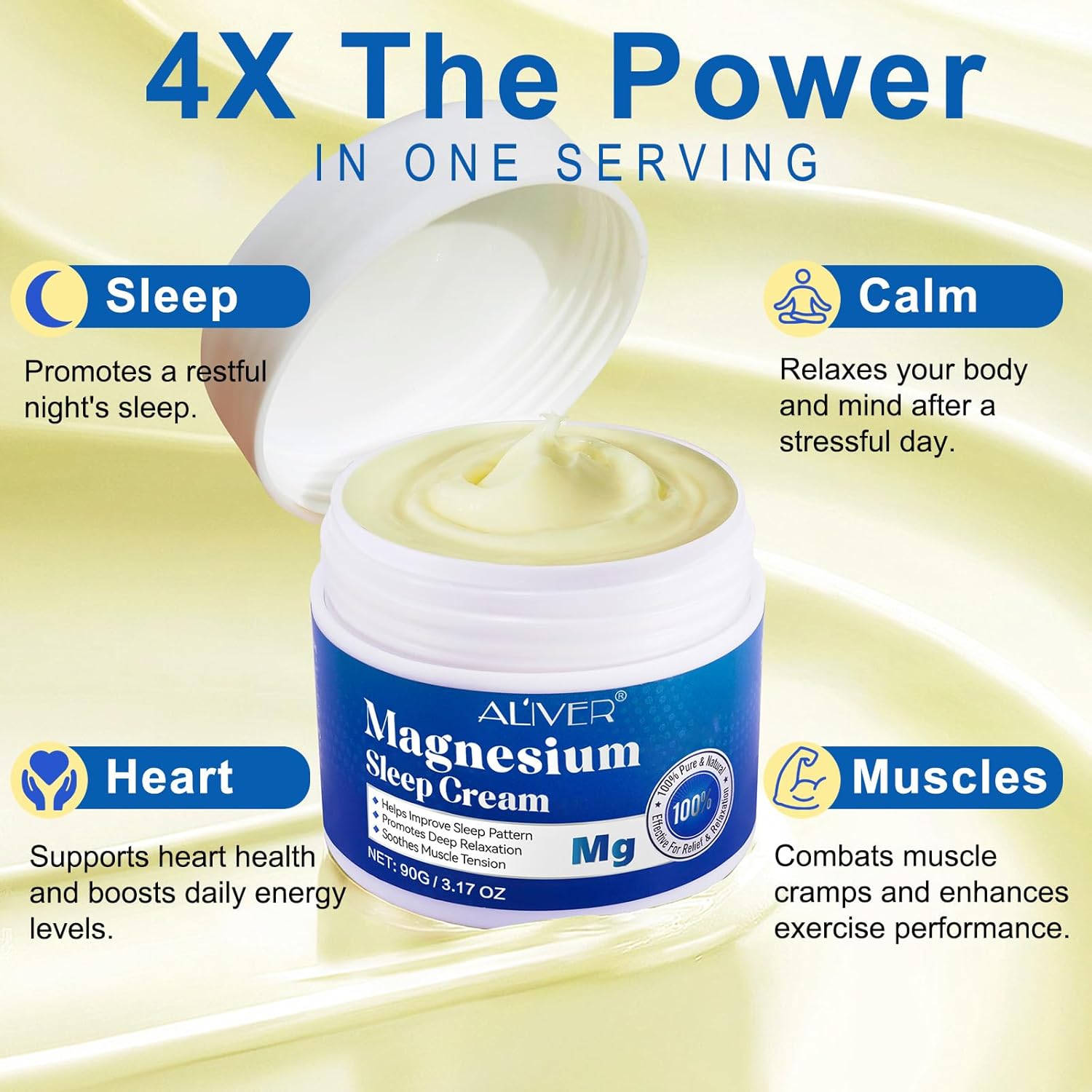 Aliver Pure Magnesium Cream 90G, Oil For Sleep And Feet, Restless Legs,Body Relaxation,Magnesium Topical Lotion Butter Soothes Muscle Tension - View 4 of 7