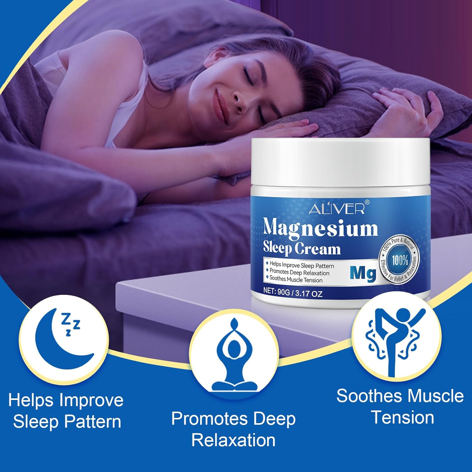 Aliver Pure Magnesium Cream 90G, Oil For Sleep And Feet, Restless Legs,Body Relaxation,Magnesium Topical Lotion Butter Soothes Muscle Tension - View 7 of 7