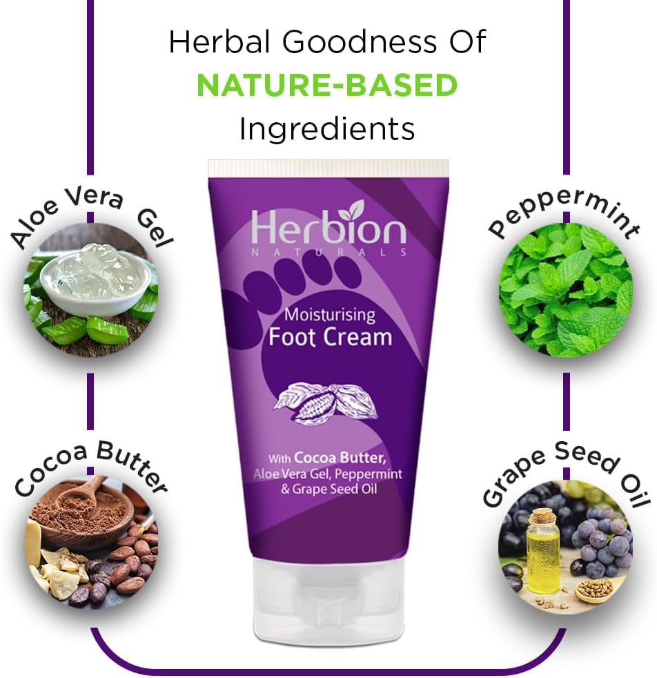 Herbion Naturals Moisturising Foot Cream 100 ml – With Cocoa Butter, Aloe Vera and Peppermint - View 2 of 4