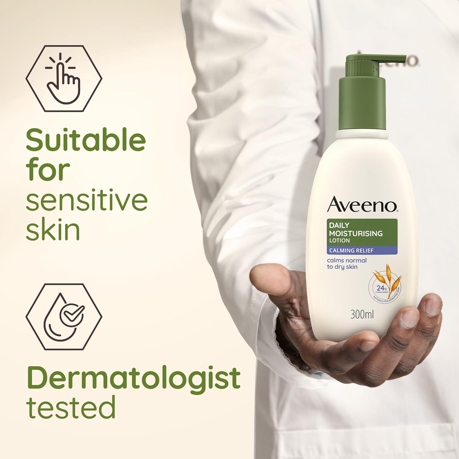 Aveeno Daily Moisturising Lotion Calming Relief, With Nourishing Oat & Calming Lavender, 24-Hour Moisturisation, Suitable for Sensitive Skin, Fast Absorbing, 300ml - View 4 of 6