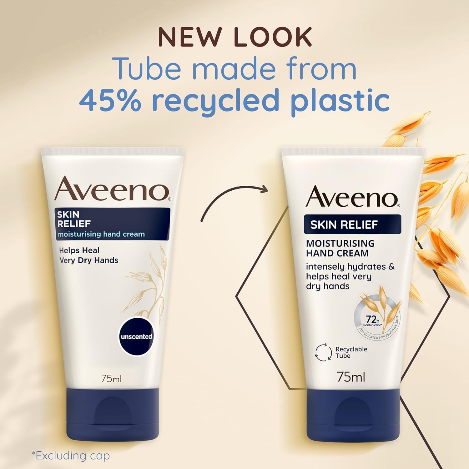 Aveeno Skin Relief Moisturising Hand Cream, With Soothing Triple Oat Complex & Shea Butter, Suitable For Sensitive Skin, Intense Hydration, Helps Relieve Dry and Tight Skin, Unscented, 75ml - View 2 of 5