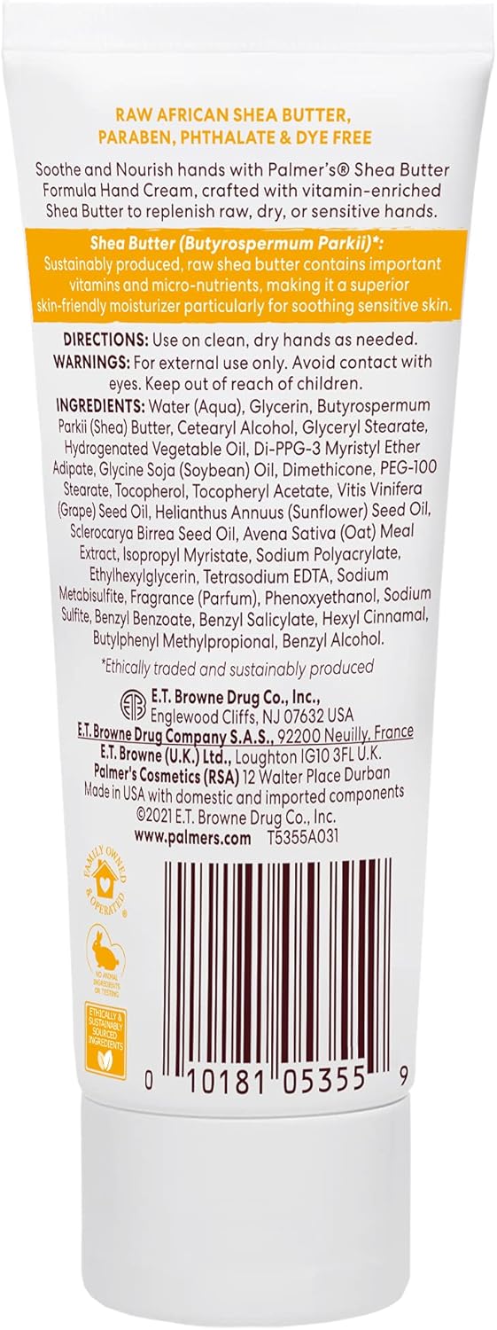 Palmer's Raw Shea Nourish Hand Cream-With Vitamin E-48 Hrs Moisture -Restore Skin-Soothes and nourishes Dry,Cracked Hands-Apply Daily-Free From Parabens,Phthalate & Dyes, Mineral Oil-Unisex-96g - View 7 of 7