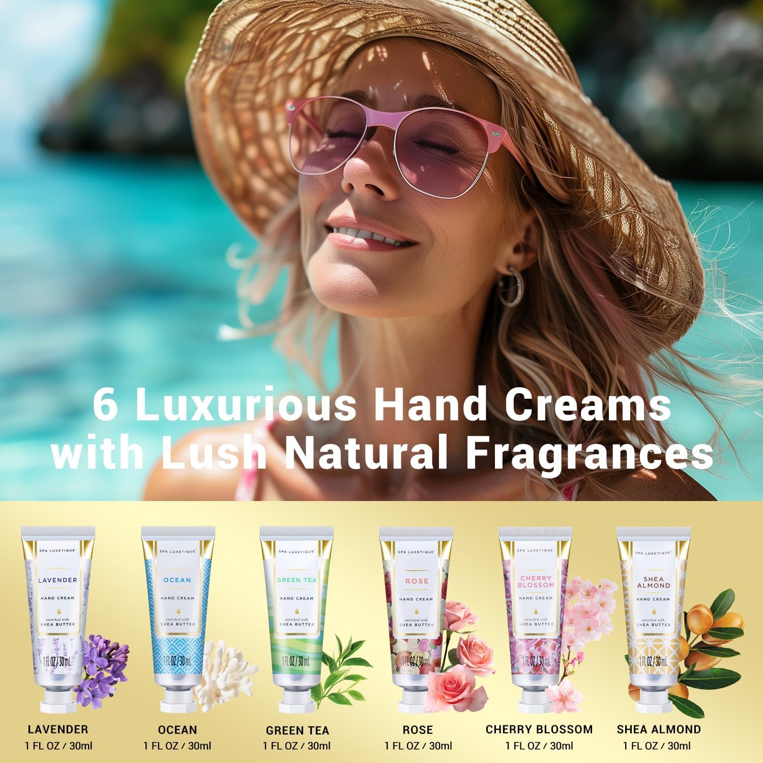 Spa Luxetique Shea Butter 6pc Hand Cream Gift Set, 6 Travel Size (30ml each) Nourishing Hand Cream Set with Natural Aloe and Vitamin E, Suitable For Sensitive Skin, 24-Hour Moisturisation - View 6 of 6