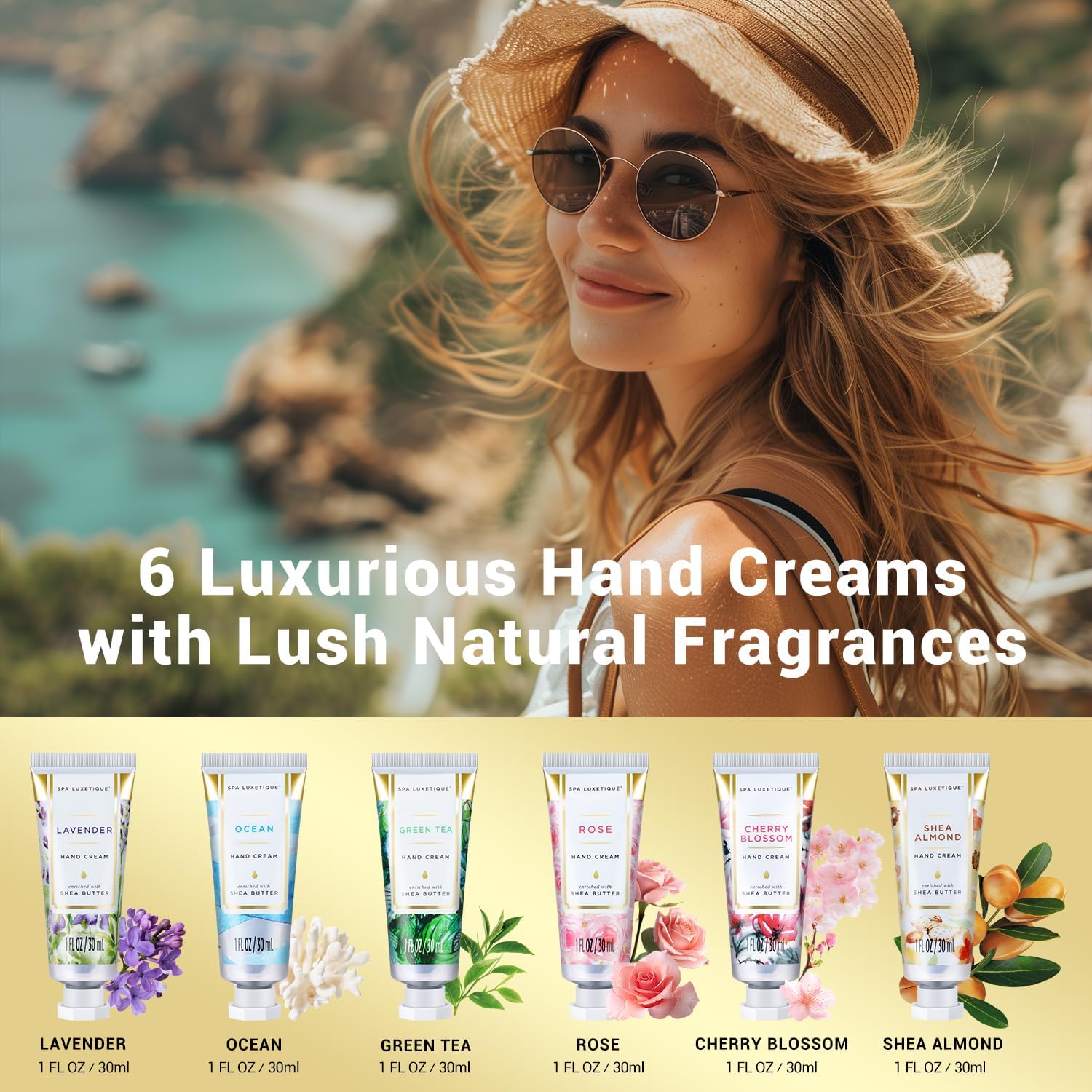 Spa Luxetique Shea Butter Hand Cream Gift Set, Small Moisturizing 6 Travel Size Nourishing Hand Cream Set with Natural Aloe and Vitamin E, Moisturising & Hydrating for Dry Hands - View 7 of 7